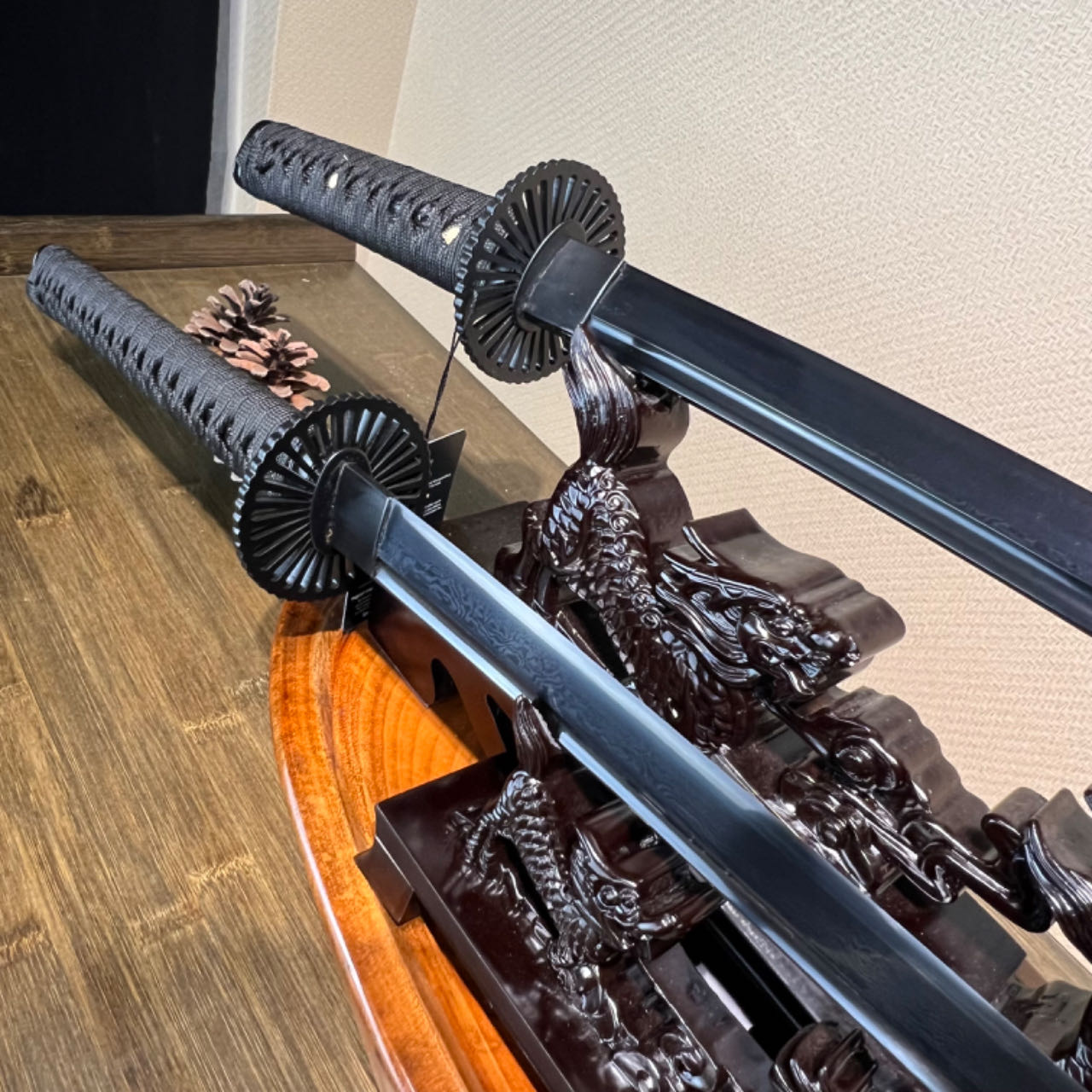 🌟TK70🌟Dark Shadow Samurai (暗影武士) Daisho -Katana & Wakizashi - Black Damascus Steel - Battle Ready - Full Tang - S.B.C & CHEN'S SWORDS - Spartan Blades Club - 陳氏劍莊1892