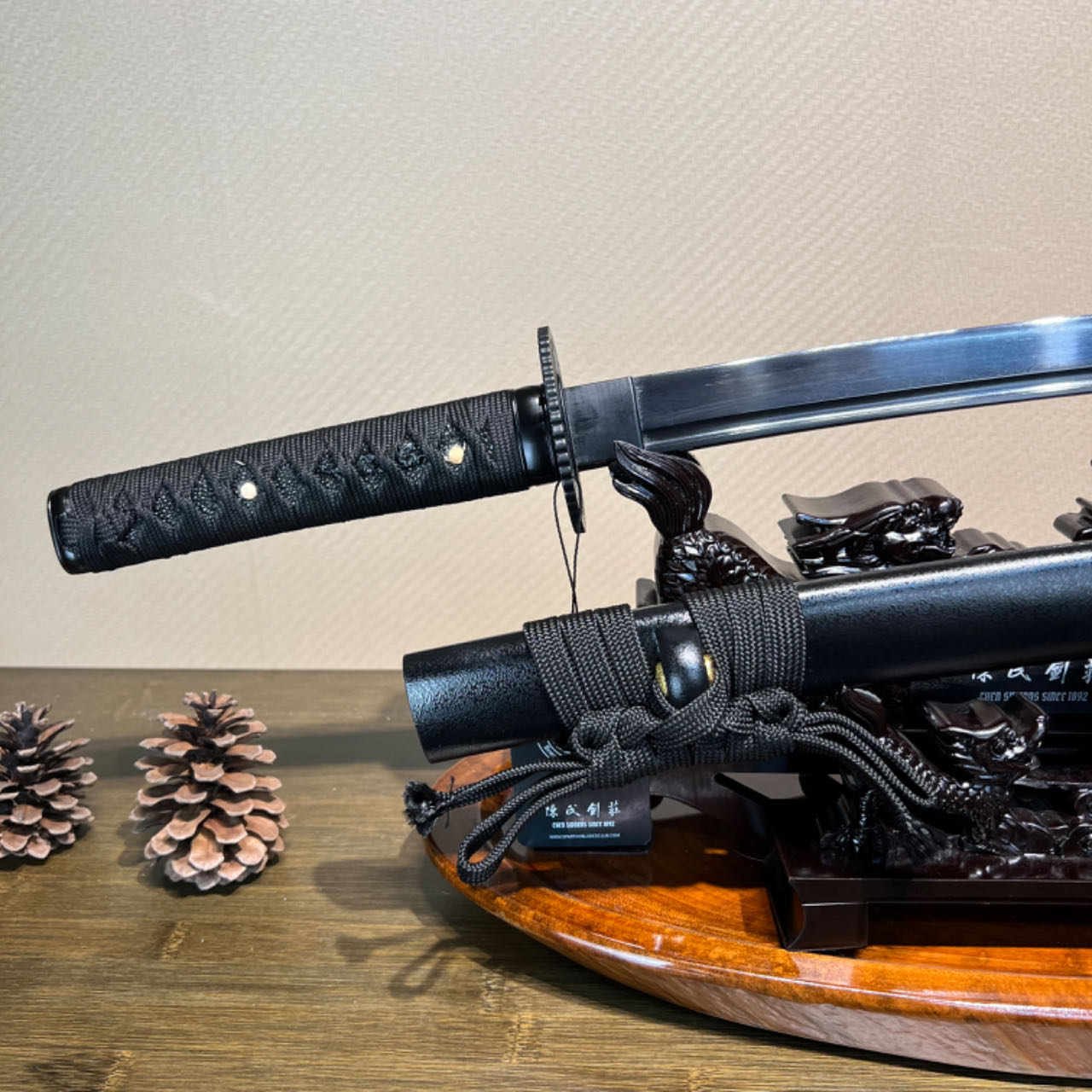🌟TK69🌟Dark Shadow Samurai (暗影武士) Wakizashi - Black Damascus Steel - Battle Ready - Full Tang - S.B.C & CHEN'S SWORDS - Spartan Blades Club