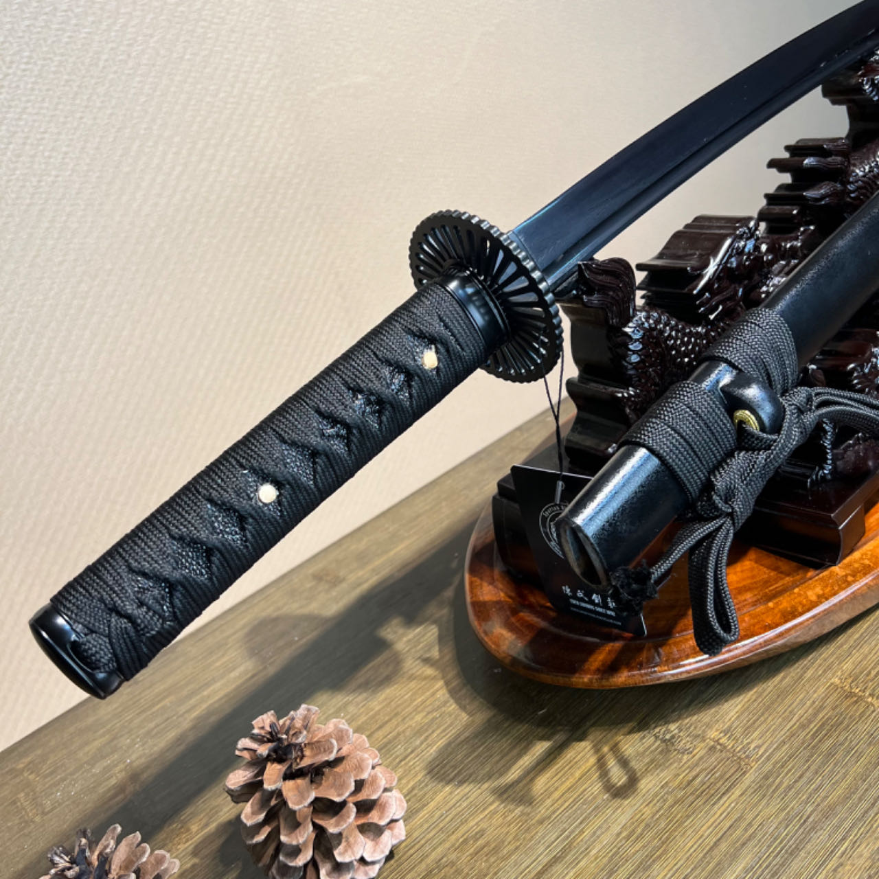 🌟TK70🌟Dark Shadow Samurai (暗影武士) Daisho -Katana & Wakizashi - Black Damascus Steel - Battle Ready - Full Tang - S.B.C & CHEN'S SWORDS - Spartan Blades Club - 陳氏劍莊1892