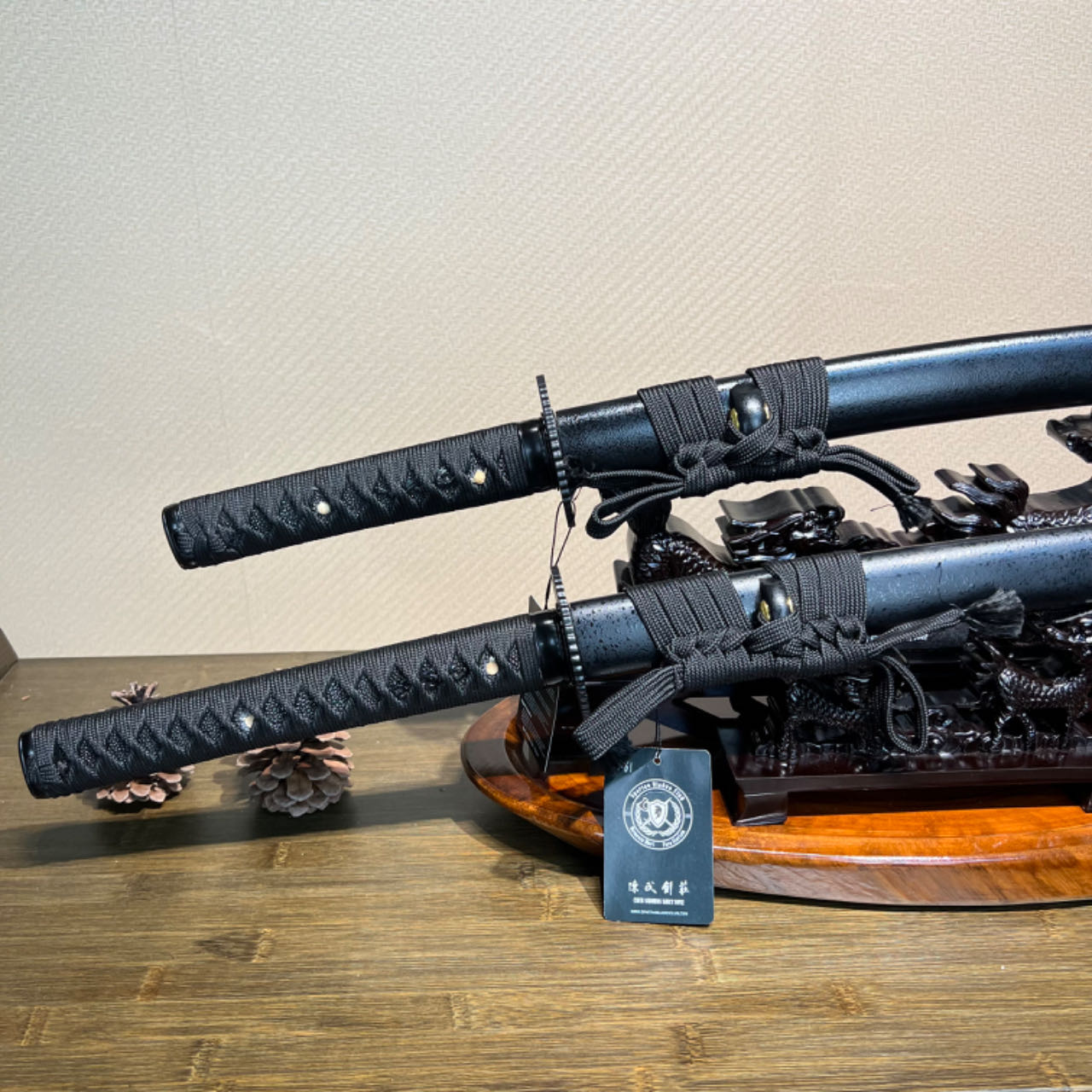 🌟TK70🌟Dark Shadow Samurai (暗影武士) Daisho -Katana & Wakizashi - Black Damascus Steel - Battle Ready - Full Tang - S.B.C & CHEN'S SWORDS - Spartan Blades Club - 陳氏劍莊1892