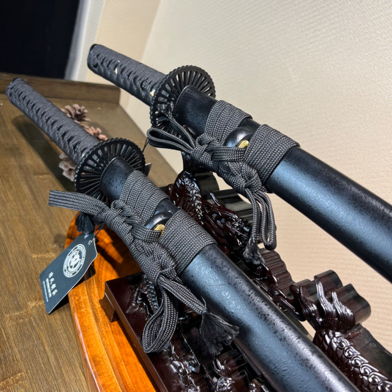 🌟TK70🌟Dark Shadow Samurai (暗影武士) Daisho -Katana & Wakizashi - Black Damascus Steel - Battle Ready - Full Tang - S.B.C & CHEN'S SWORDS - Spartan Blades Club - 陳氏劍莊1892