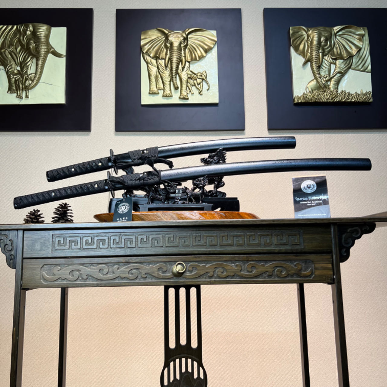 🌟TK70🌟Dark Shadow Samurai (暗影武士) Daisho -Katana & Wakizashi - Black Damascus Steel - Battle Ready - Full Tang - S.B.C & CHEN'S SWORDS - Spartan Blades Club - 陳氏劍莊1892