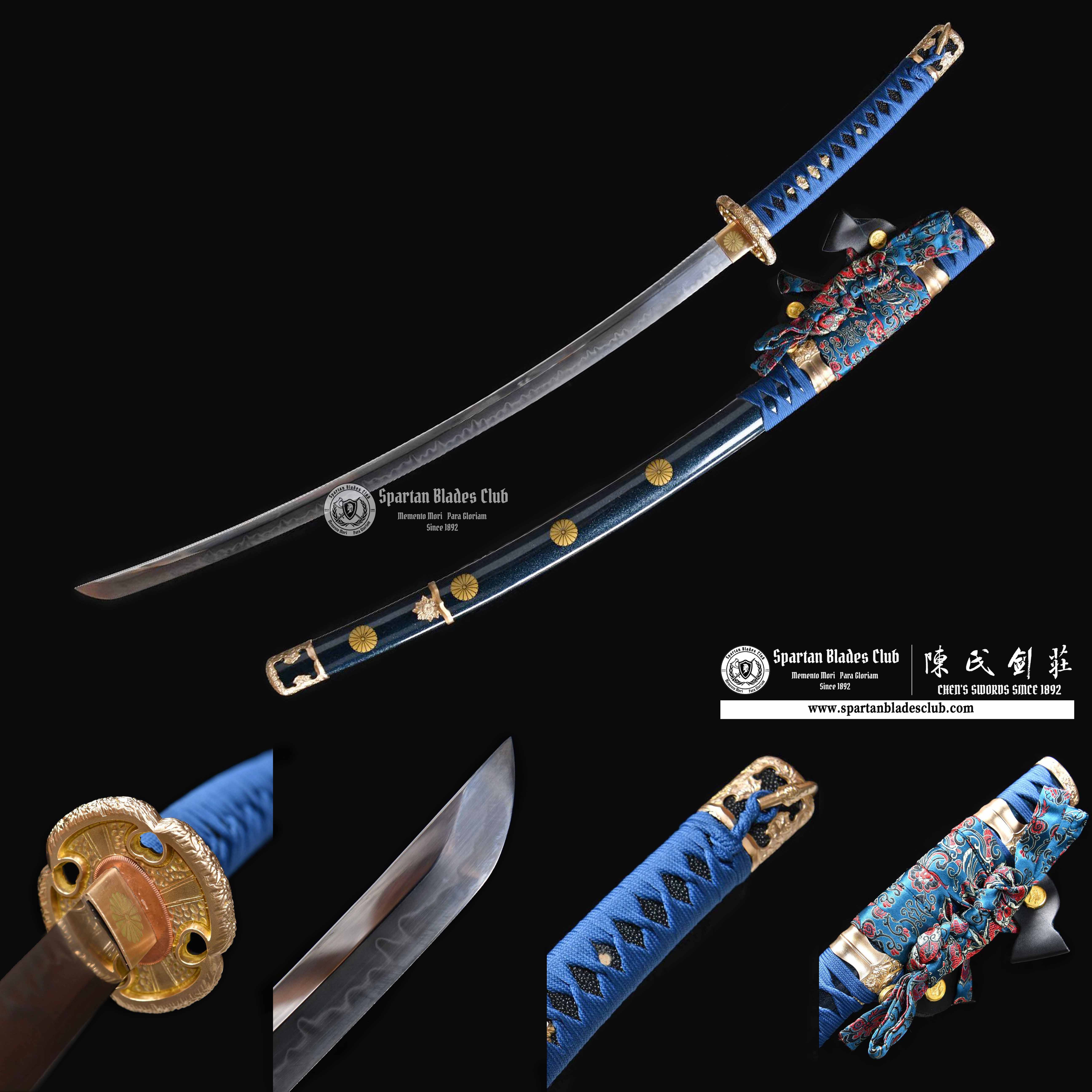 ⚡️Tachi - T10 steel - Clay Tempered - Real Hamon - Traditional Hand Polishing - Pure Brass Fittings - Full Tang - Battle Ready - Blue - SBC - Spartan Blades Club - 陳氏劍莊1892