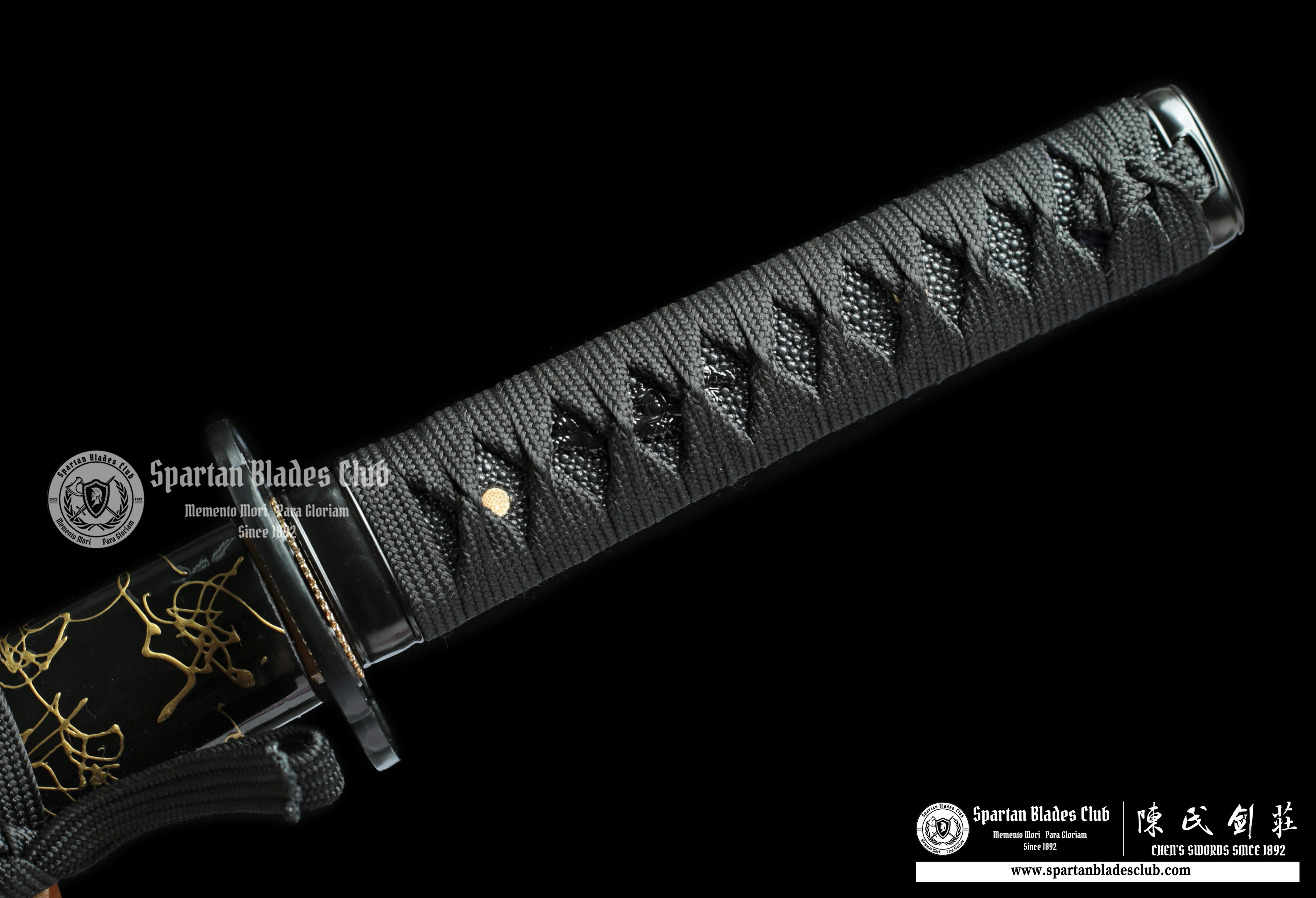 Dark Night's Dream(暗夜之梦) Wakizashi -65Mn Steel Blade(Spring steel) - - Full Tang Handcrafted with Genuine Ray Skin Handle - High-Performance Functional Sword - Black Gold - SBC - CHEN'S SWORDS - Spartan Blades Club - 陳氏劍莊1892