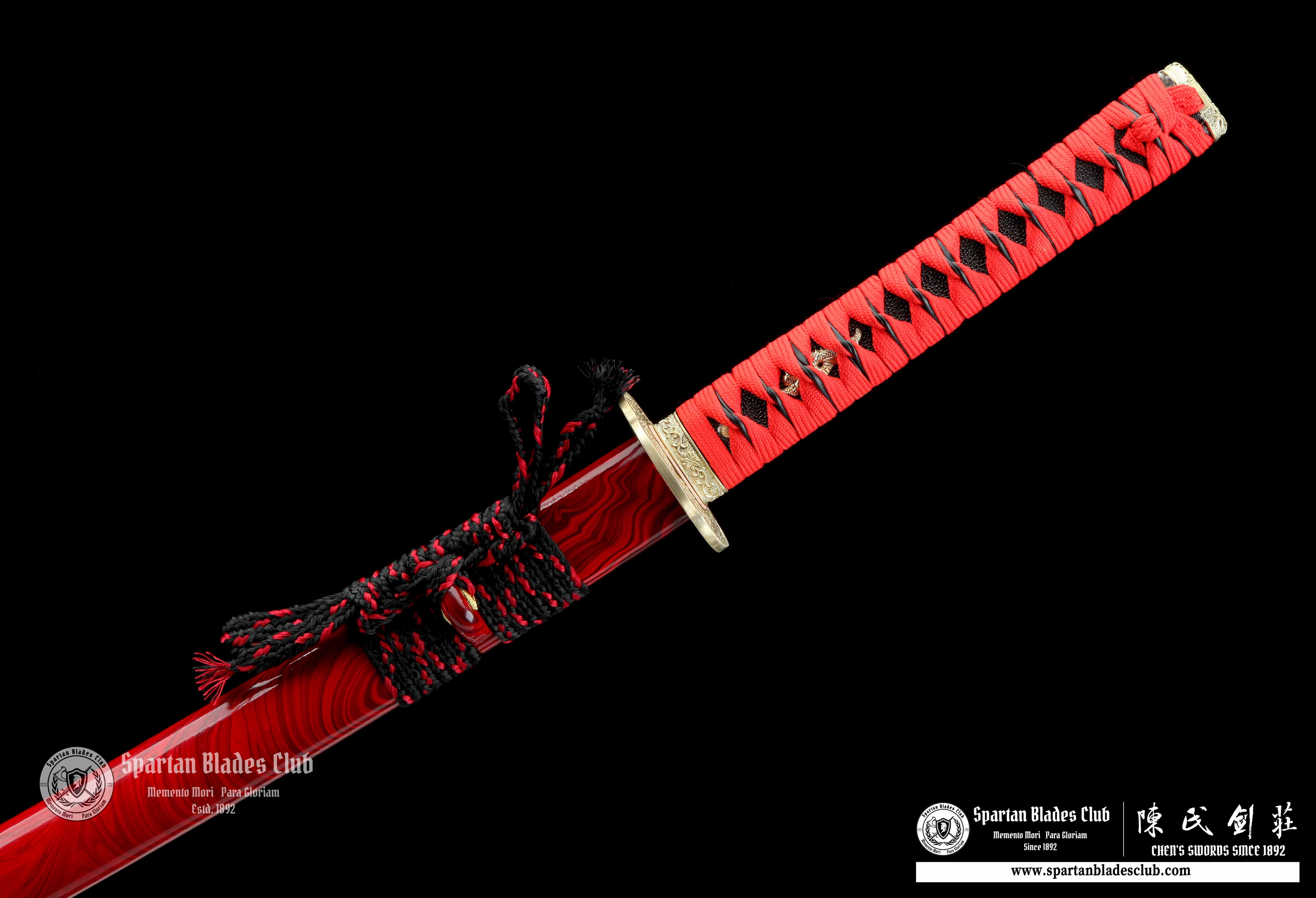Katana / T10 Steel Clay-tempered / Real Hamon / Premium Polishing / Battle-ready / Full-tang / Red / Spartan Blades Club / CHEN'S SWORDS 1892 - Spartan Blades Club - 陳氏劍莊1892