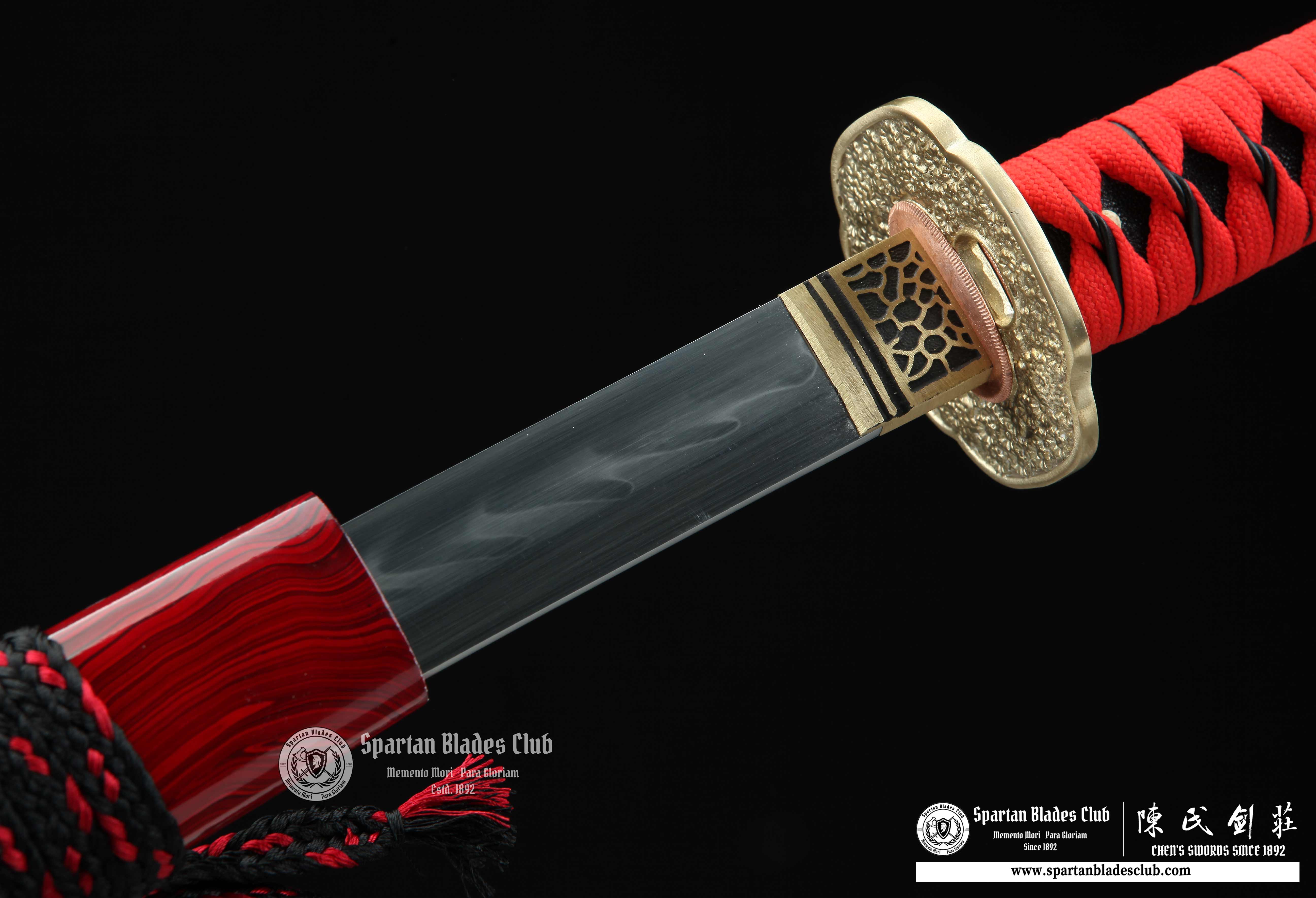 Katana / T10 Steel Clay-tempered / Real Hamon / Premium Polishing / Battle-ready / Full-tang / Red / Spartan Blades Club / CHEN'S SWORDS 1892 - Spartan Blades Club - 陳氏劍莊1892