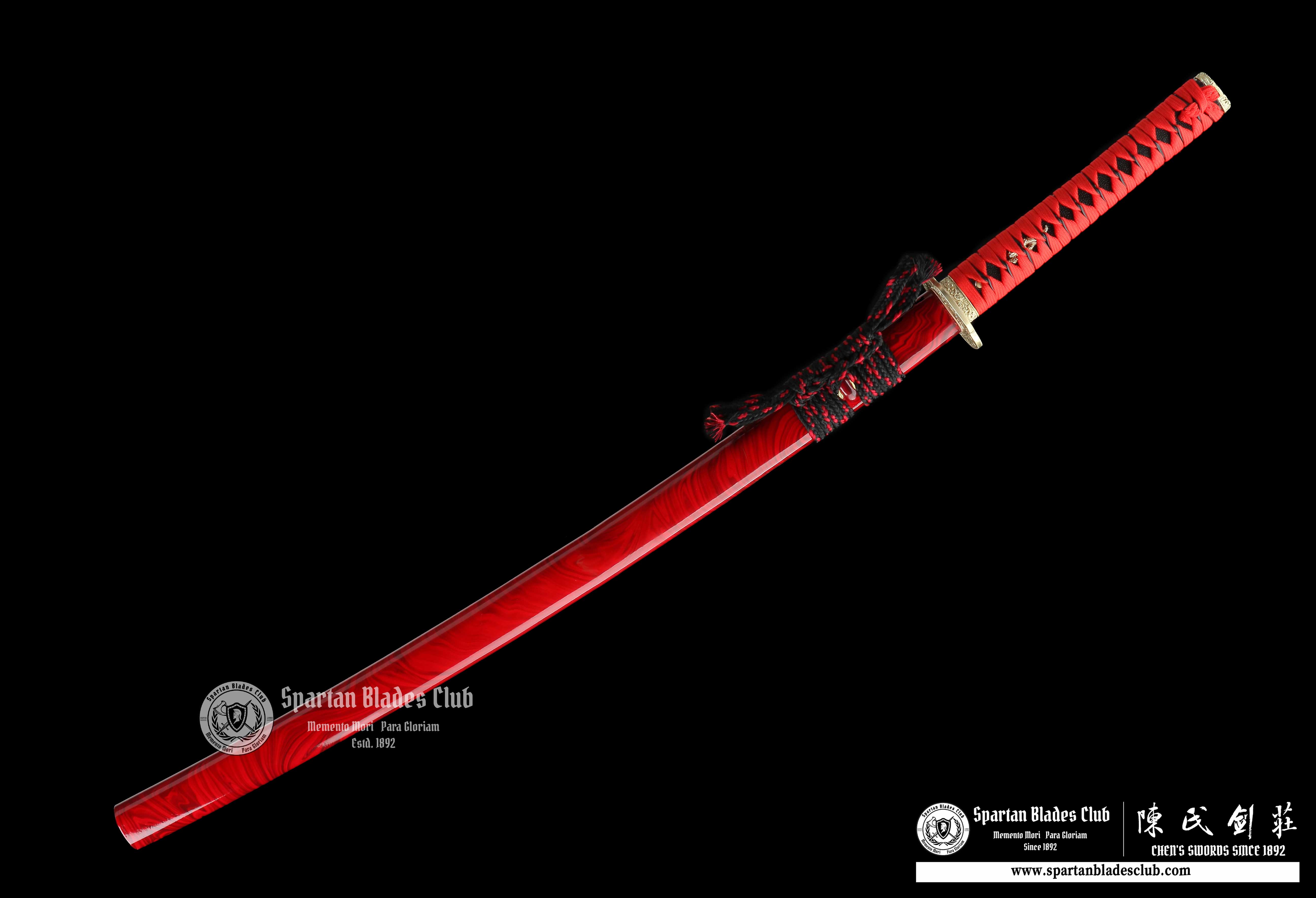 Katana / T10 Steel Clay-tempered / Real Hamon / Premium Polishing / Battle-ready / Full-tang / Red / Spartan Blades Club / CHEN'S SWORDS 1892 - Spartan Blades Club - 陳氏劍莊1892