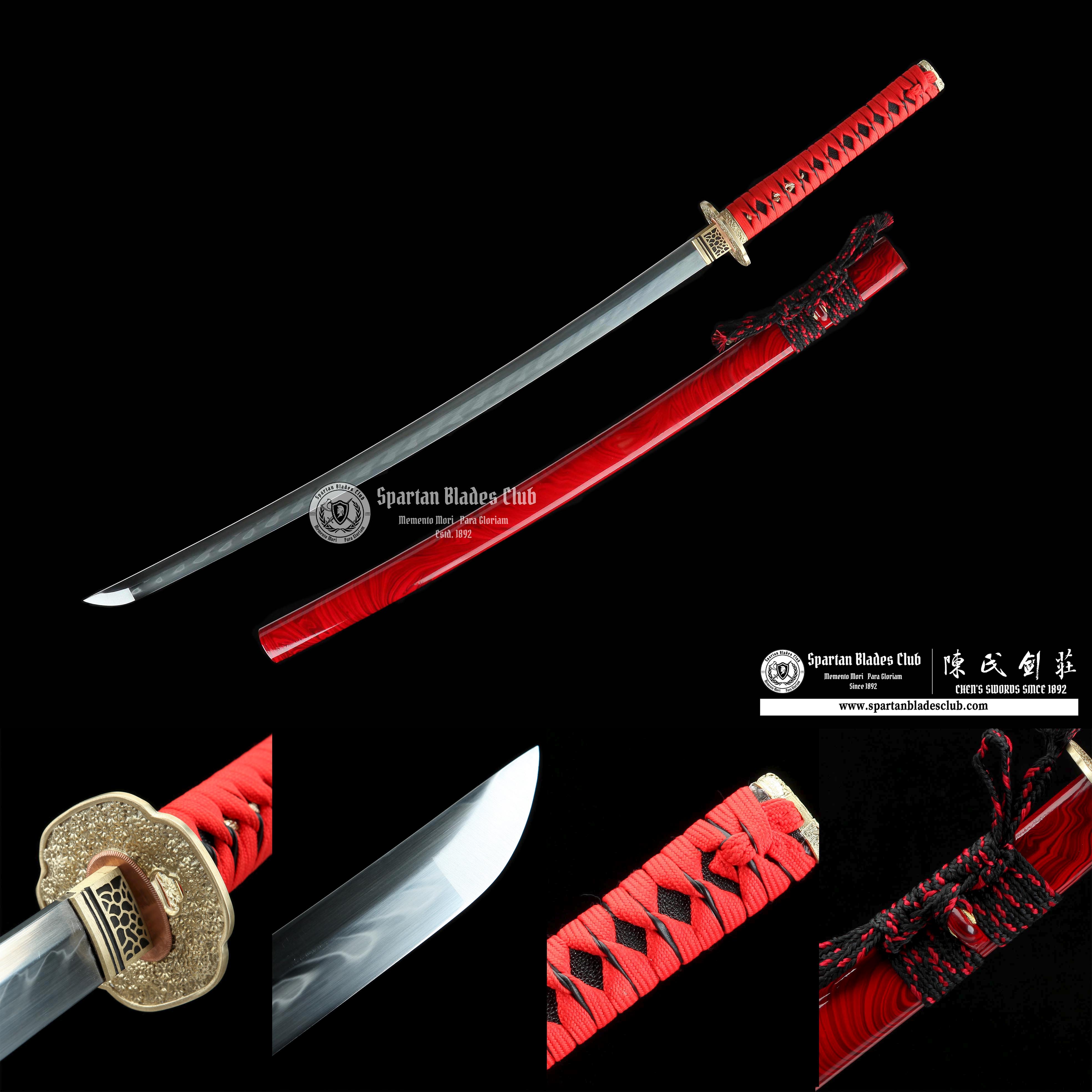 Katana / T10 Steel Clay-tempered / Real Hamon / Premium Polishing / Battle-ready / Full-tang / Red / Spartan Blades Club / CHEN'S SWORDS 1892 - Spartan Blades Club - 陳氏劍莊1892