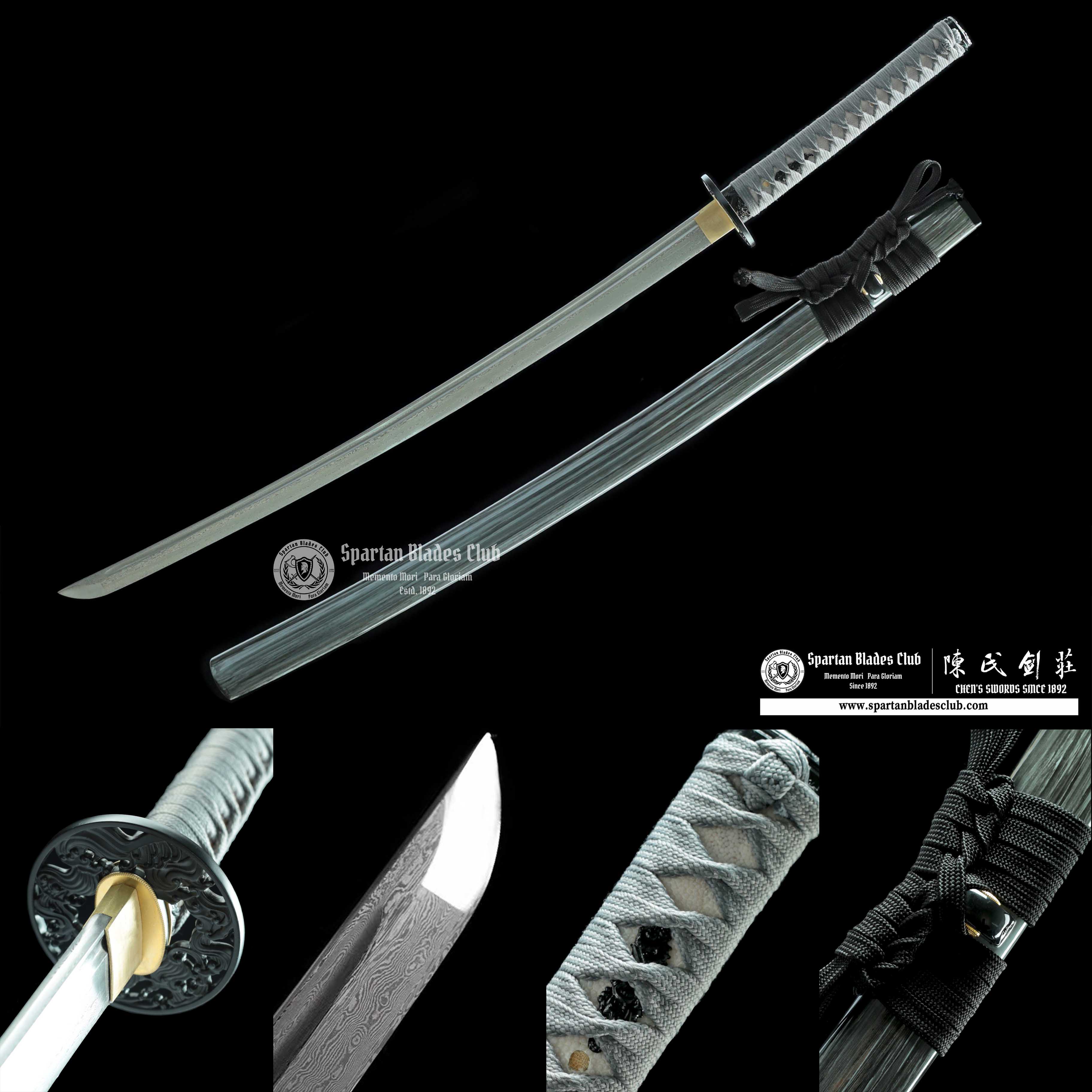 ⭐️TK72⭐️ Grey Tide - Katana - Damascus Steel - Battle Ready - Ocean Waves Themed - Full Tang - Spartan Blades Club - CHEN'S SWORDS 1892 - Spartan Blades Club - 陳氏劍莊1892