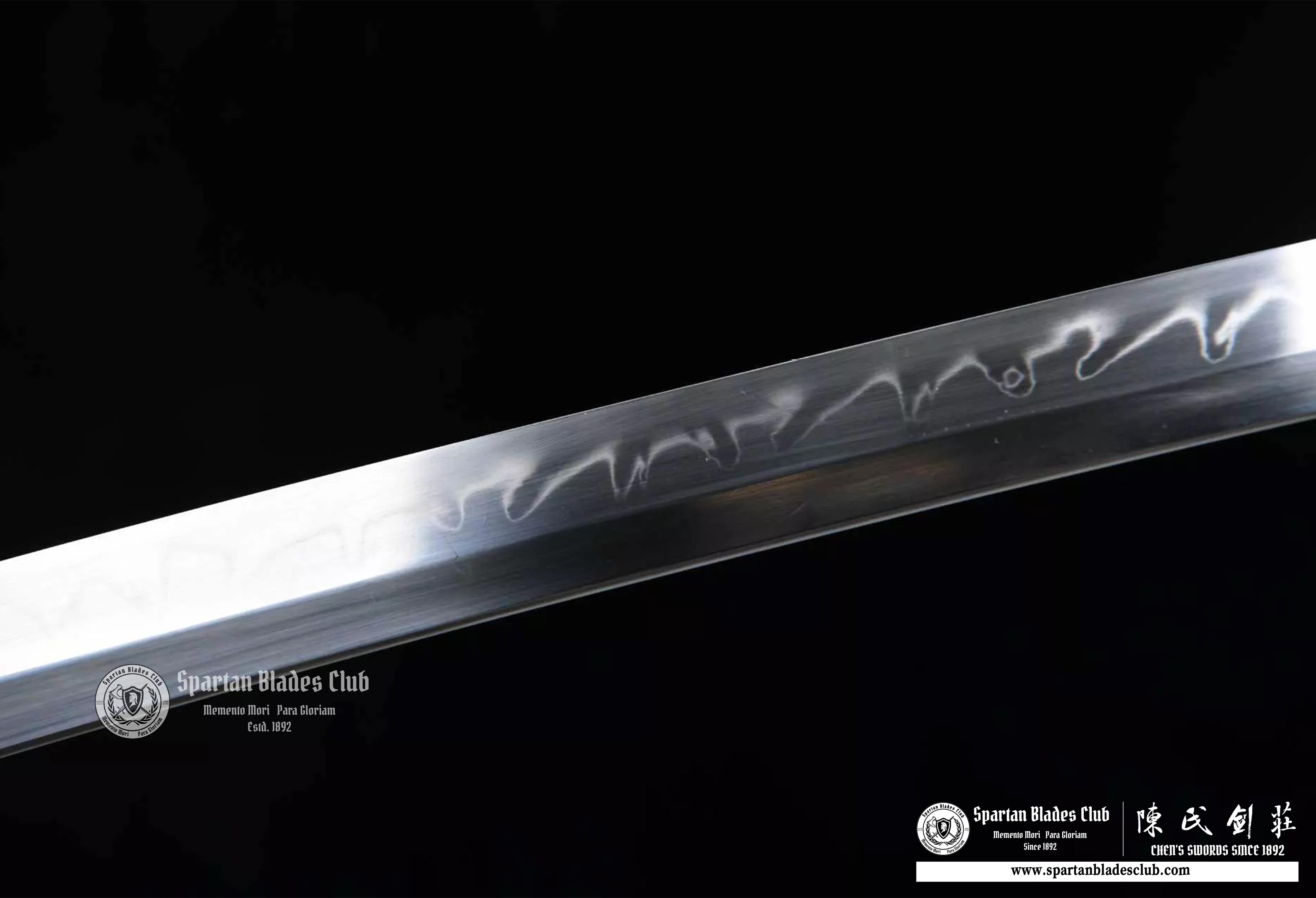 Wakazashi \T10 steel Clay-tempered \ Brass-made Fittins \ Autentic ray-skin \ Blue \ Battle-ready - Spartan Blades Club - 陳氏劍莊1892