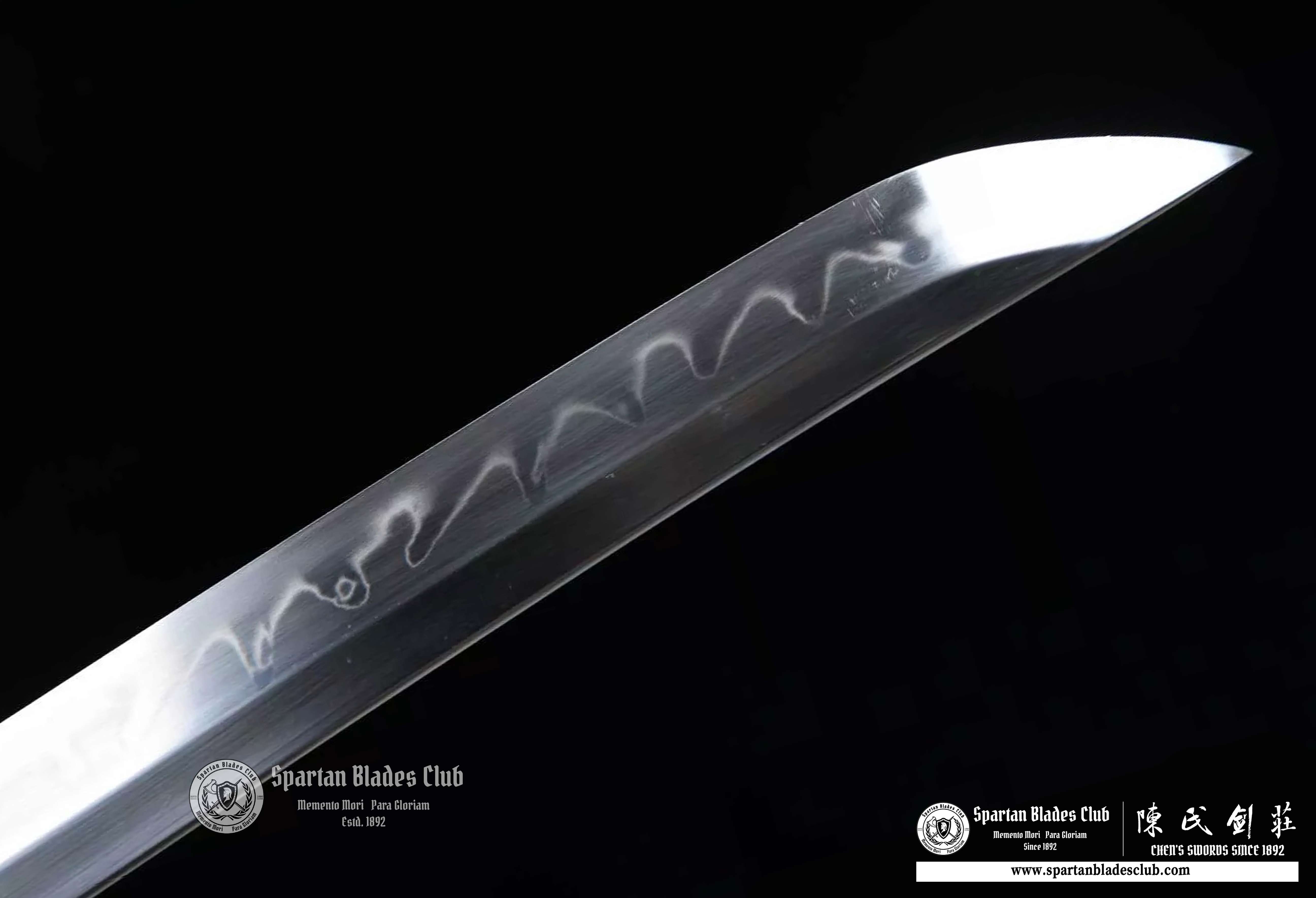 Wakazashi \T10 steel Clay-tempered \ Brass-made Fittins \ Autentic ray-skin \ Blue \ Battle-ready - Spartan Blades Club - 陳氏劍莊1892