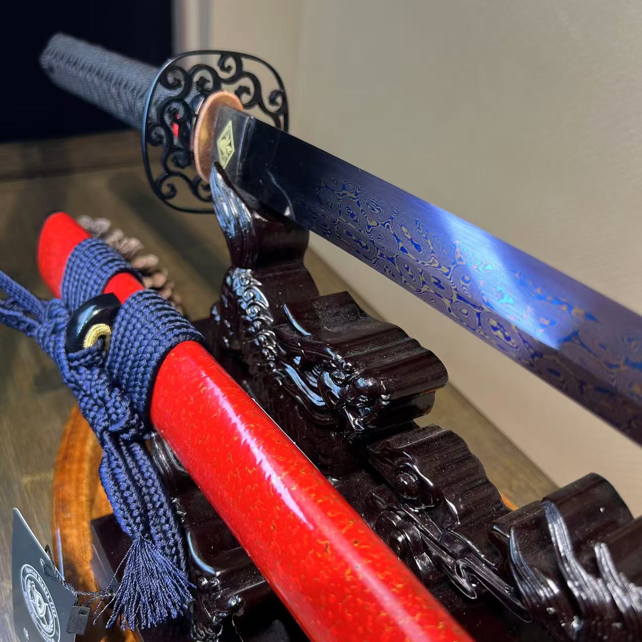 ⭐️TK74⭐️ Bloody Dawn(血色黎明) - Katana / Damascus Steel Heat-Colored /  Battle-Ready / Red / Full-Tang / Spartan Blades Club / CHEN'S SWORDS 1892 - Spartan Blades Club - 陳氏劍莊1892