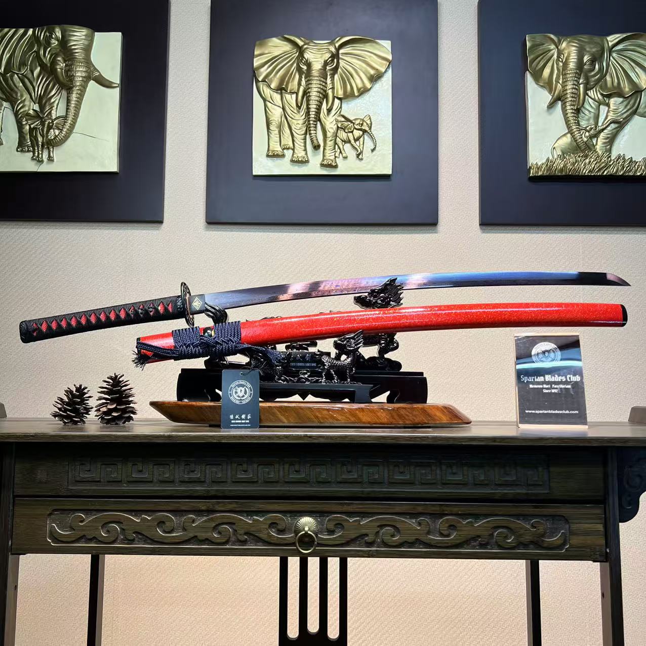 ⭐️TK74⭐️ Bloody Dawn(血色黎明) - Katana / Damascus Steel Heat-Colored /  Battle-Ready / Red / Full-Tang / Spartan Blades Club / CHEN'S SWORDS 1892 - Spartan Blades Club - 陳氏劍莊1892