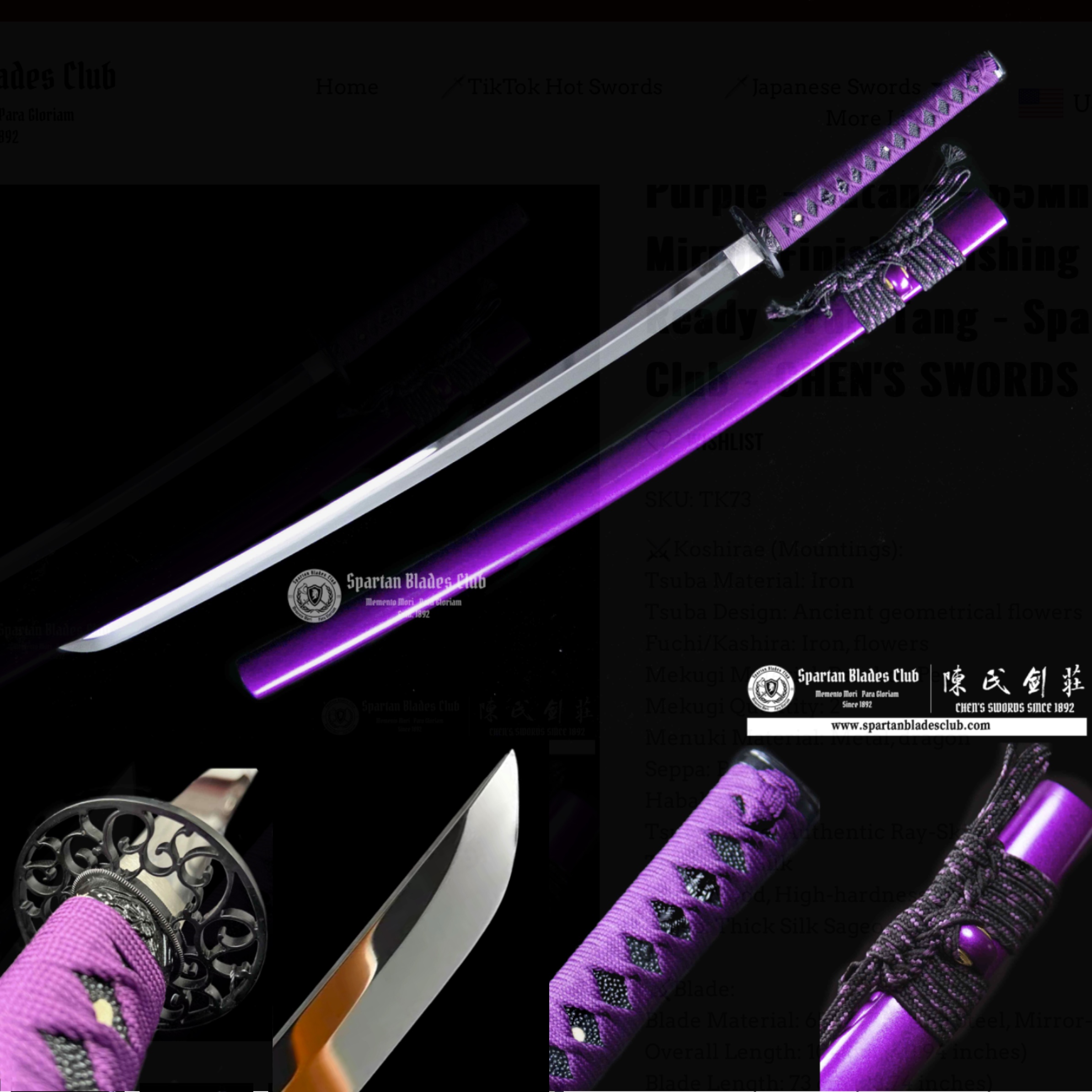 Purple - Katana - 65Mn Spring Steel - Mirror Finish Polishing - Battle-Ready - Full-Tang - Spartan Blades Club - CHEN'S SWORDS - Spartan Blades Club - 陳氏劍莊1892