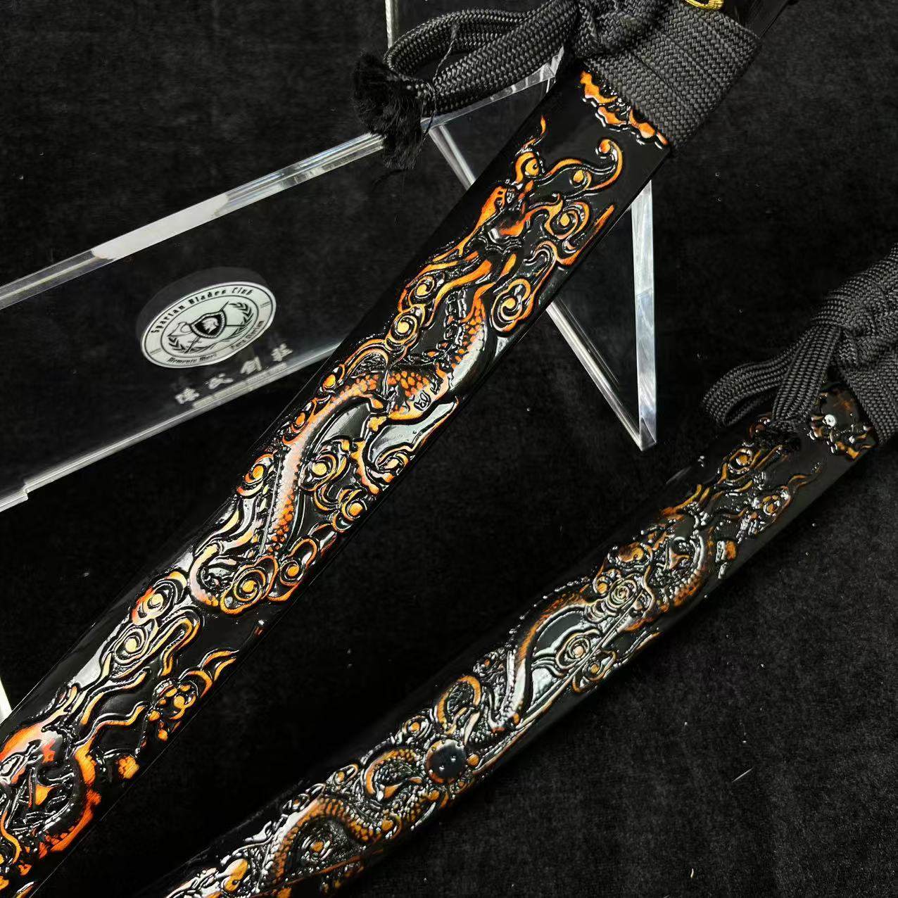 🐲TK24🐲 Black Dragon Slayer(黑狱魔龙)Katana Wakizashi Tanto/ Daisho Set / T10 Steel Clay-Tempered / Full-tang / Battle-ready / Handcrafted / Black Dragon / Spartan Blades Club / CHEN'S SWORDS 1892 - Spartan Blades Club - 陳氏劍莊1892