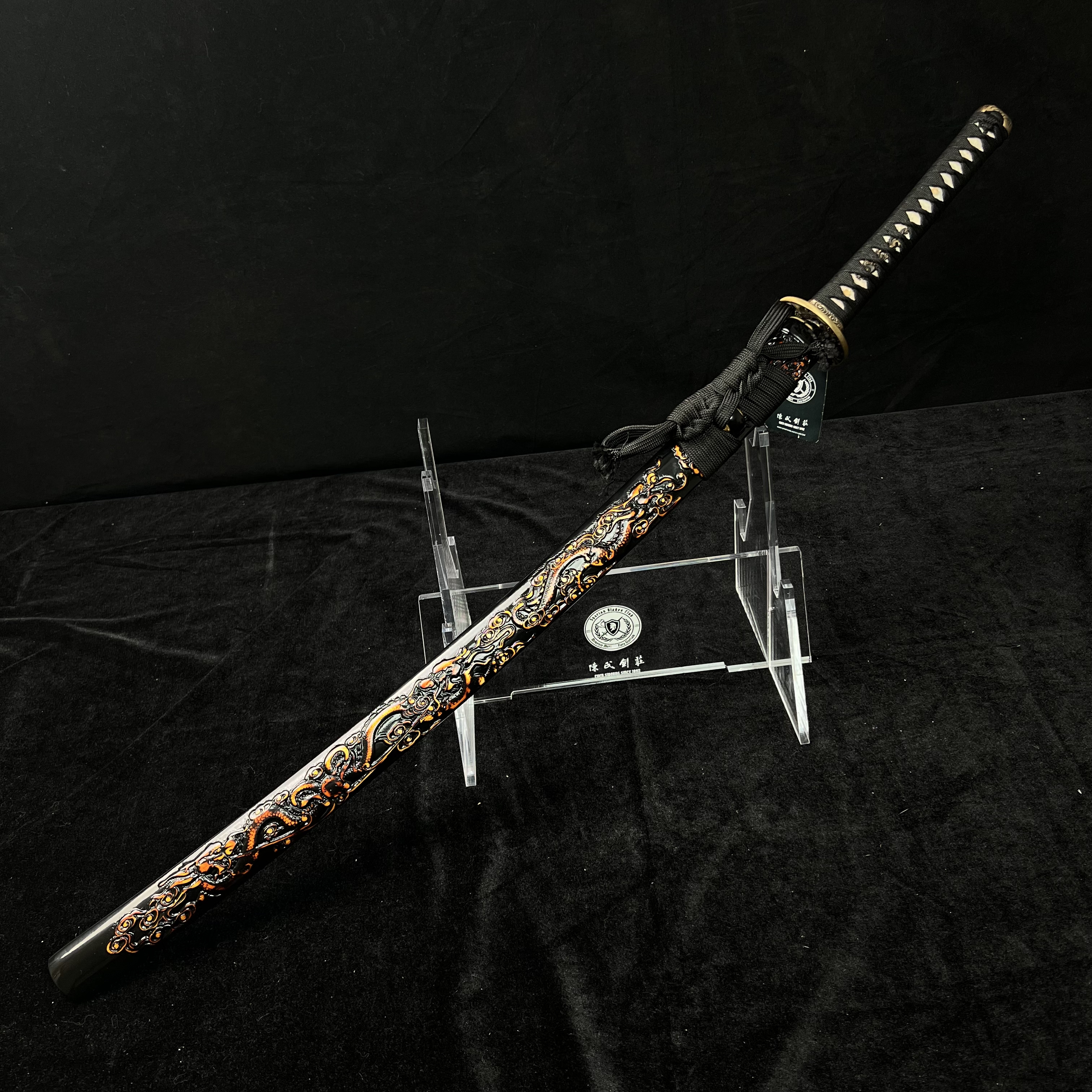 🐲TK24🐲 Black Dragon Slayer(黑狱魔龙)Katana Wakizashi Tanto/ Daisho Set / T10 Steel Clay-Tempered / Full-tang / Battle-ready / Handcrafted / Black Dragon / Spartan Blades Club / CHEN'S SWORDS 1892 - Spartan Blades Club - 陳氏劍莊1892