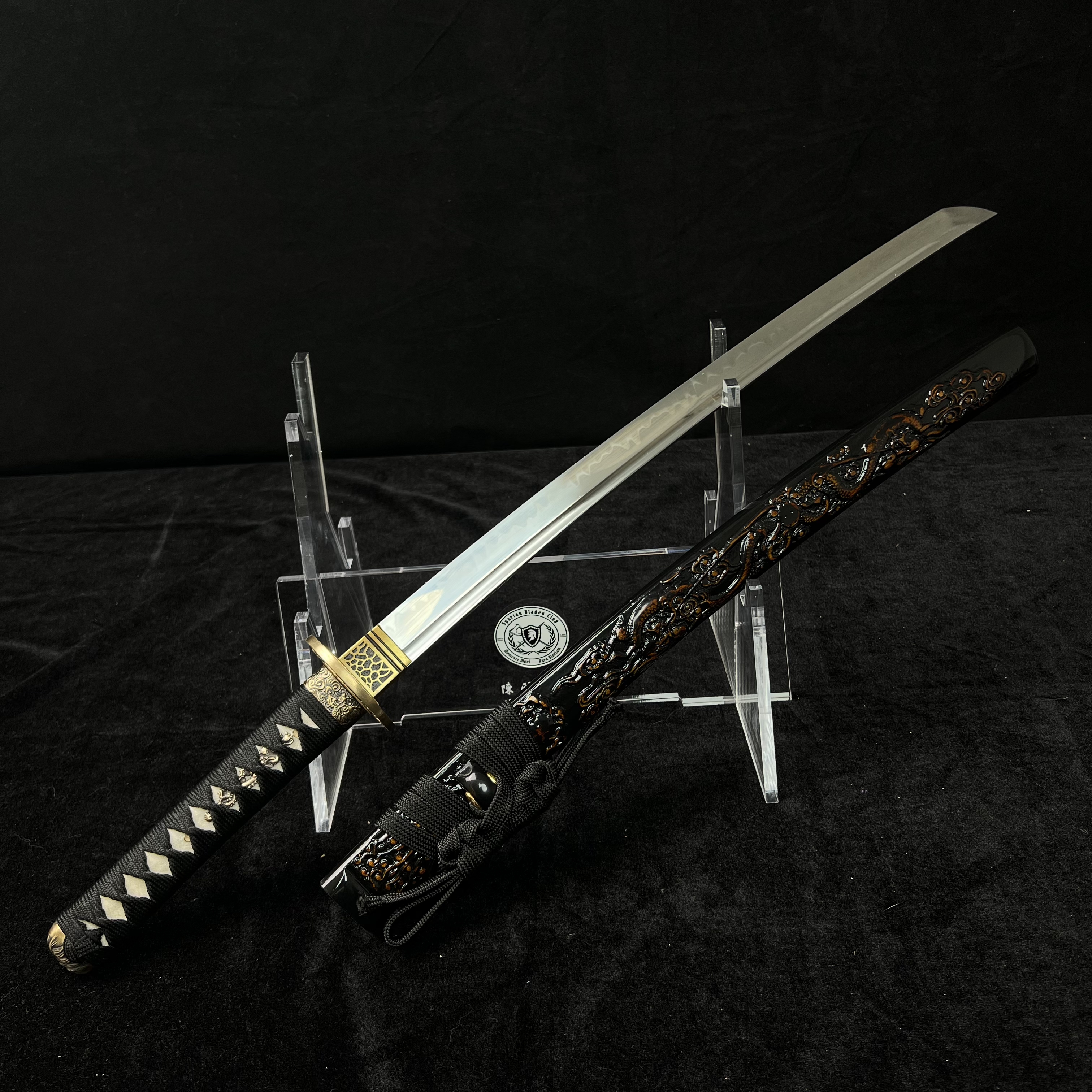 🐲TK24🐲 Black Dragon Slayer(黑狱魔龙)Katana Wakizashi Tanto/ Daisho Set / T10 Steel Clay-Tempered / Full-tang / Battle-ready / Handcrafted / Black Dragon / Spartan Blades Club / CHEN'S SWORDS 1892 - Spartan Blades Club - 陳氏劍莊1892