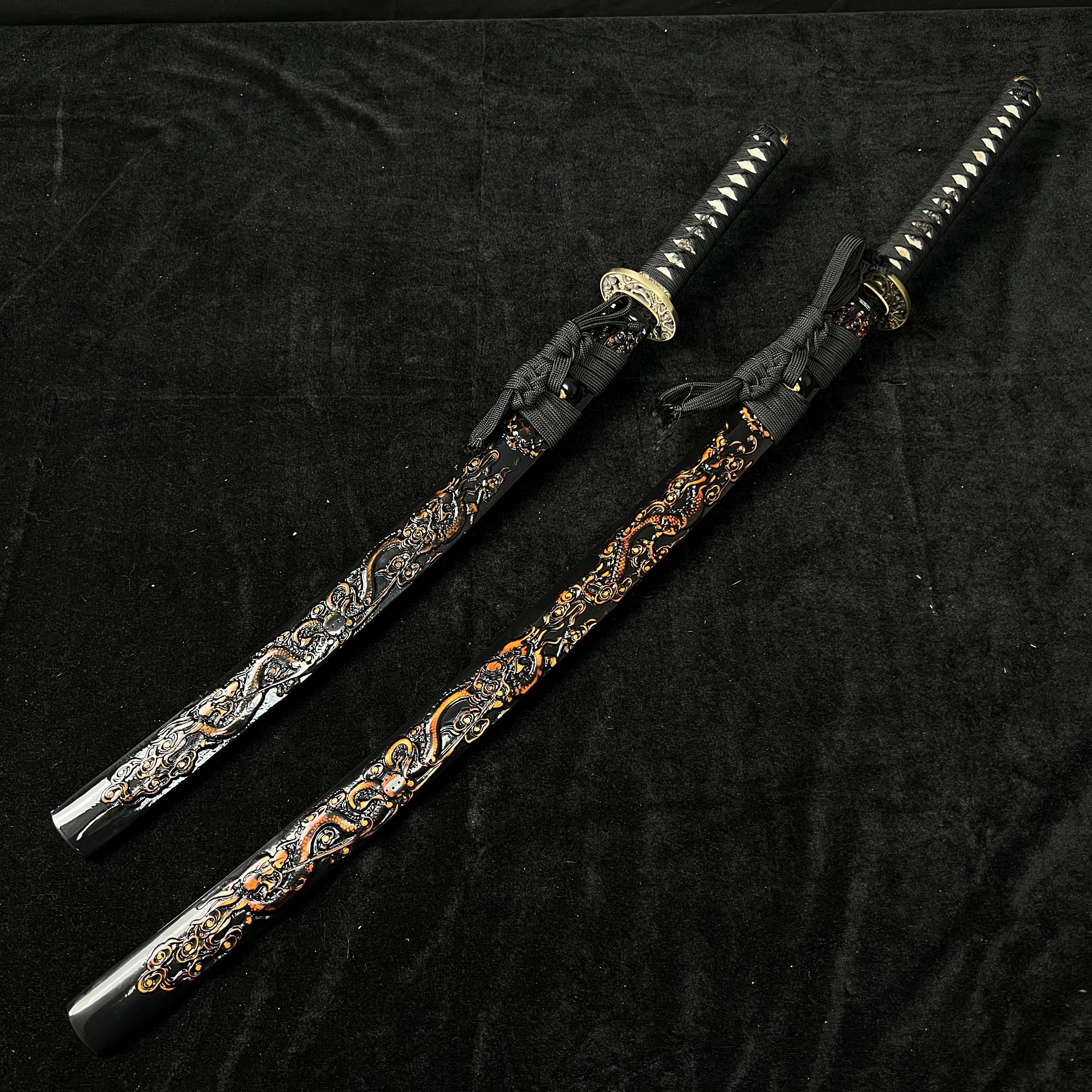 🐲TK24🐲 Black Dragon Slayer(黑狱魔龙)Katana Wakizashi Tanto/ Daisho Set / T10 Steel Clay-Tempered / Full-tang / Battle-ready / Handcrafted / Black Dragon / Spartan Blades Club / CHEN'S SWORDS 1892 - Spartan Blades Club - 陳氏劍莊1892