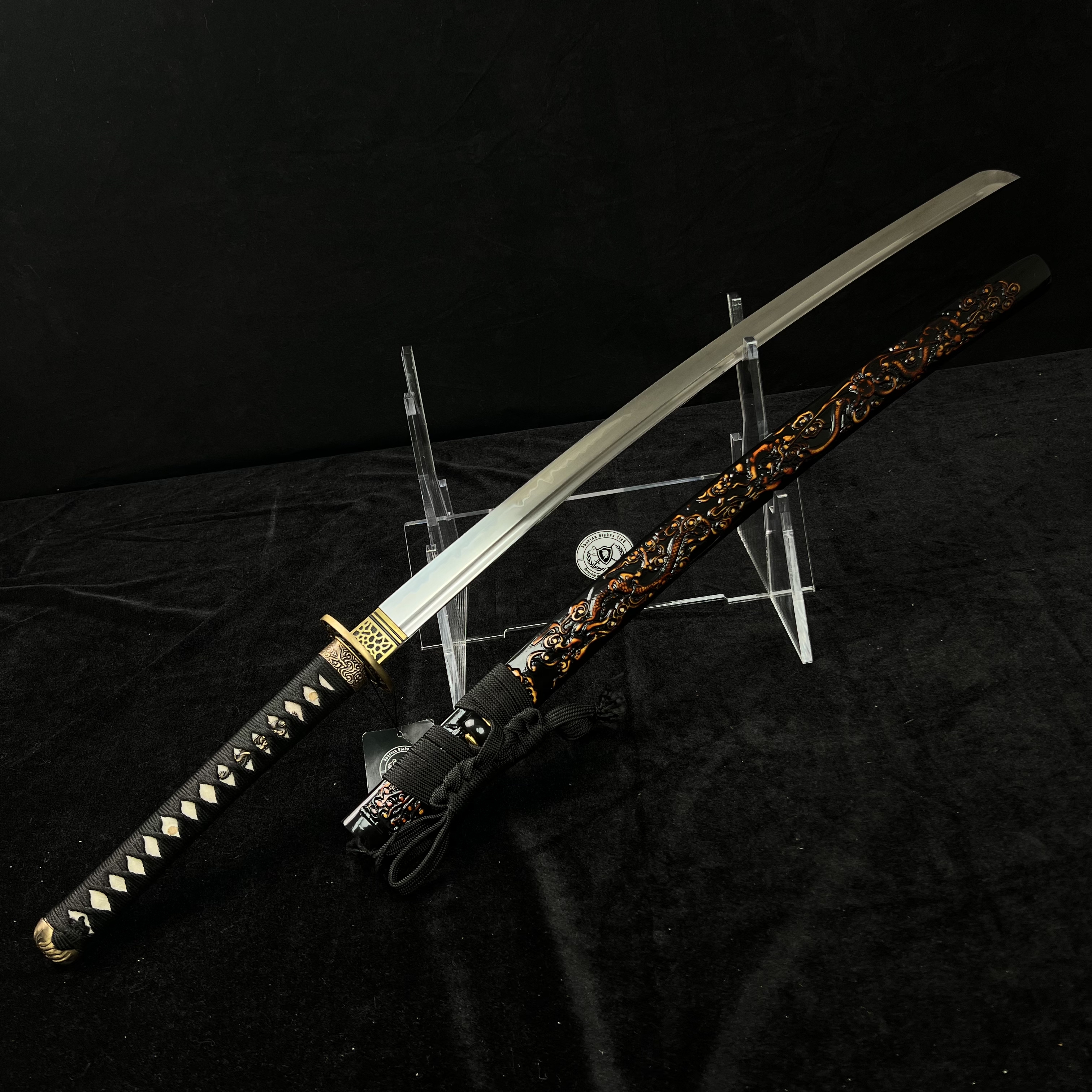 🐲TK24🐲 Black Dragon Slayer(黑狱魔龙)Katana Wakizashi Tanto/ Daisho Set / T10 Steel Clay-Tempered / Full-tang / Battle-ready / Handcrafted / Black Dragon / Spartan Blades Club / CHEN'S SWORDS 1892 - Spartan Blades Club - 陳氏劍莊1892