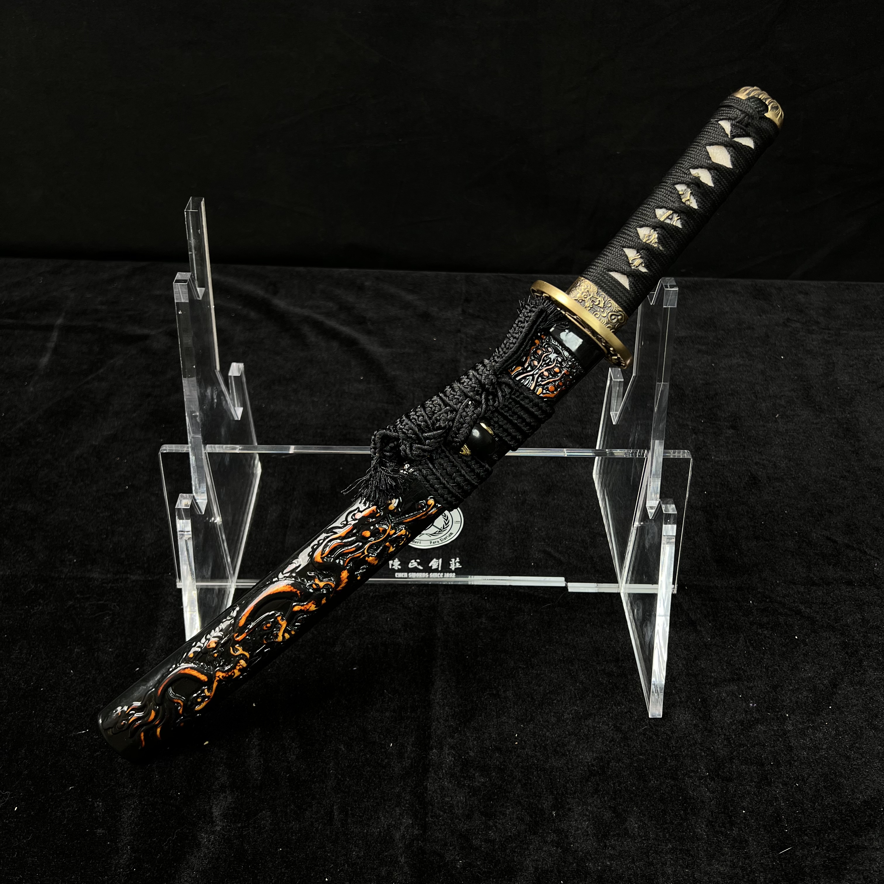 🐲TK24🐲 Black Dragon Slayer(黑狱魔龙)Katana Wakizashi Tanto/ Daisho Set / T10 Steel Clay-Tempered / Full-tang / Battle-ready / Handcrafted / Black Dragon / Spartan Blades Club / CHEN'S SWORDS 1892 - Spartan Blades Club - 陳氏劍莊1892