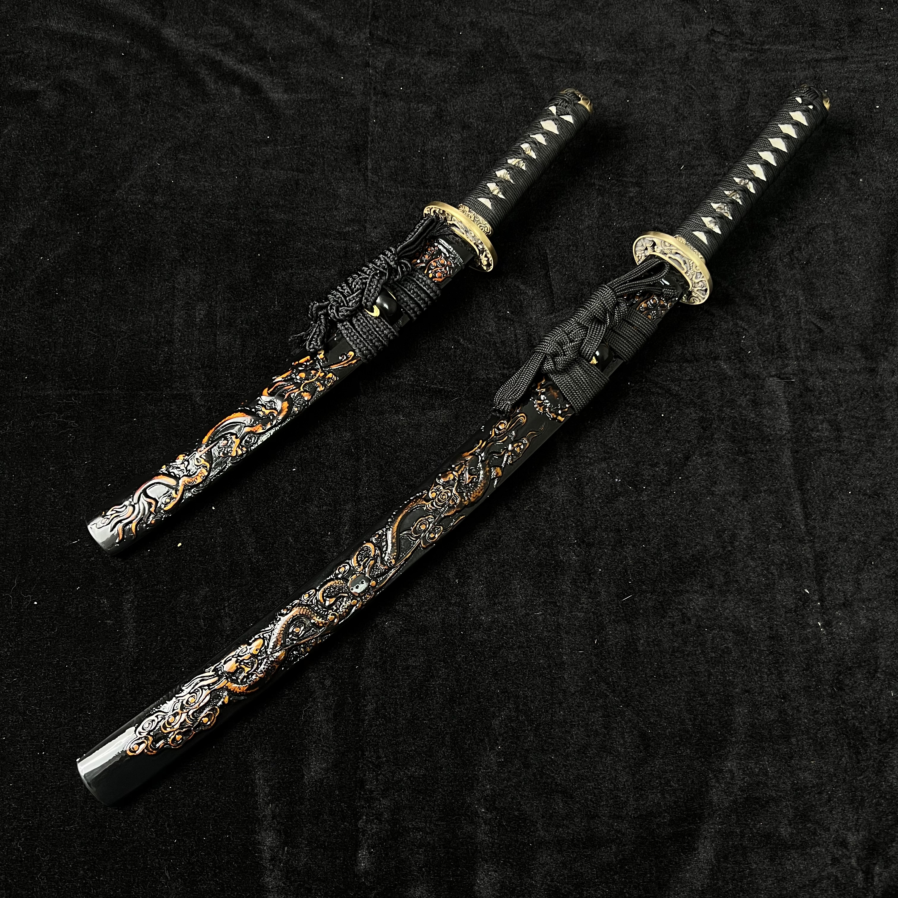 🐲TK24🐲 Black Dragon Slayer(黑狱魔龙)Katana Wakizashi Tanto/ Daisho Set / T10 Steel Clay-Tempered / Full-tang / Battle-ready / Handcrafted / Black Dragon / Spartan Blades Club / CHEN'S SWORDS 1892 - Spartan Blades Club - 陳氏劍莊1892
