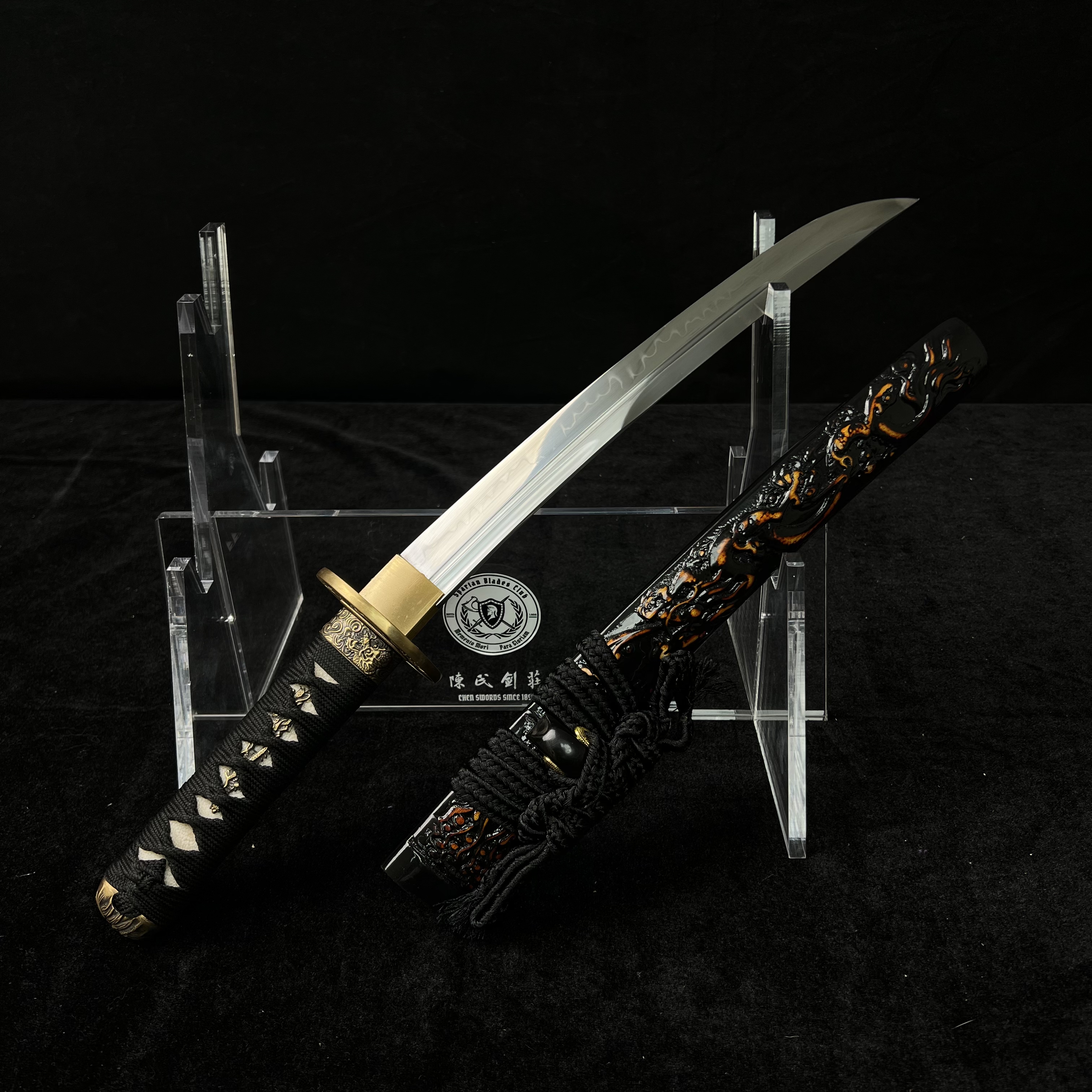 🐲TK24🐲 Black Dragon Slayer(黑狱魔龙)Katana Wakizashi Tanto/ Daisho Set / T10 Steel Clay-Tempered / Full-tang / Battle-ready / Handcrafted / Black Dragon / Spartan Blades Club / CHEN'S SWORDS 1892 - Spartan Blades Club - 陳氏劍莊1892
