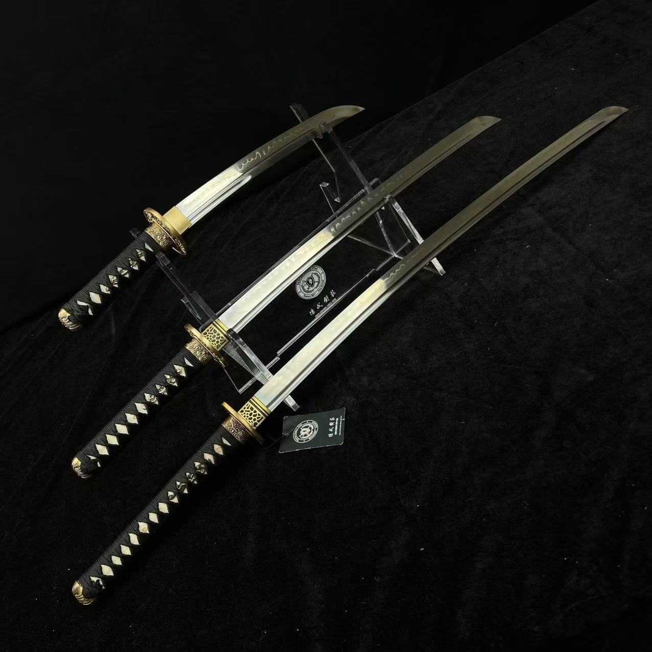 Black dragon katana, T10 steel, clay-tempered, real hamon, Daisho set