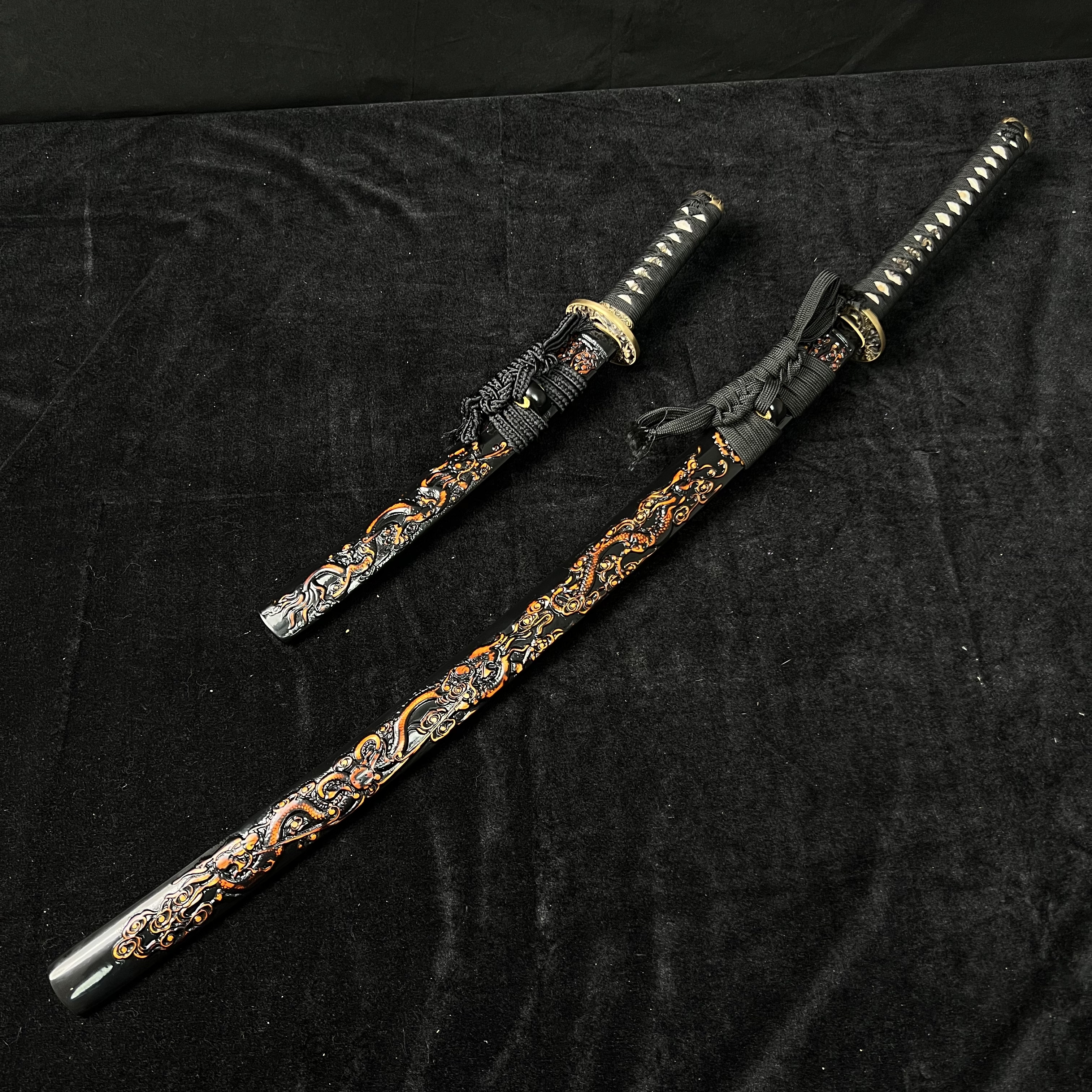 🐲TK24🐲 Black Dragon Slayer(黑狱魔龙)Katana Wakizashi Tanto/ Daisho Set / T10 Steel Clay-Tempered / Full-tang / Battle-ready / Handcrafted / Black Dragon / Spartan Blades Club / CHEN'S SWORDS 1892 - Spartan Blades Club - 陳氏劍莊1892