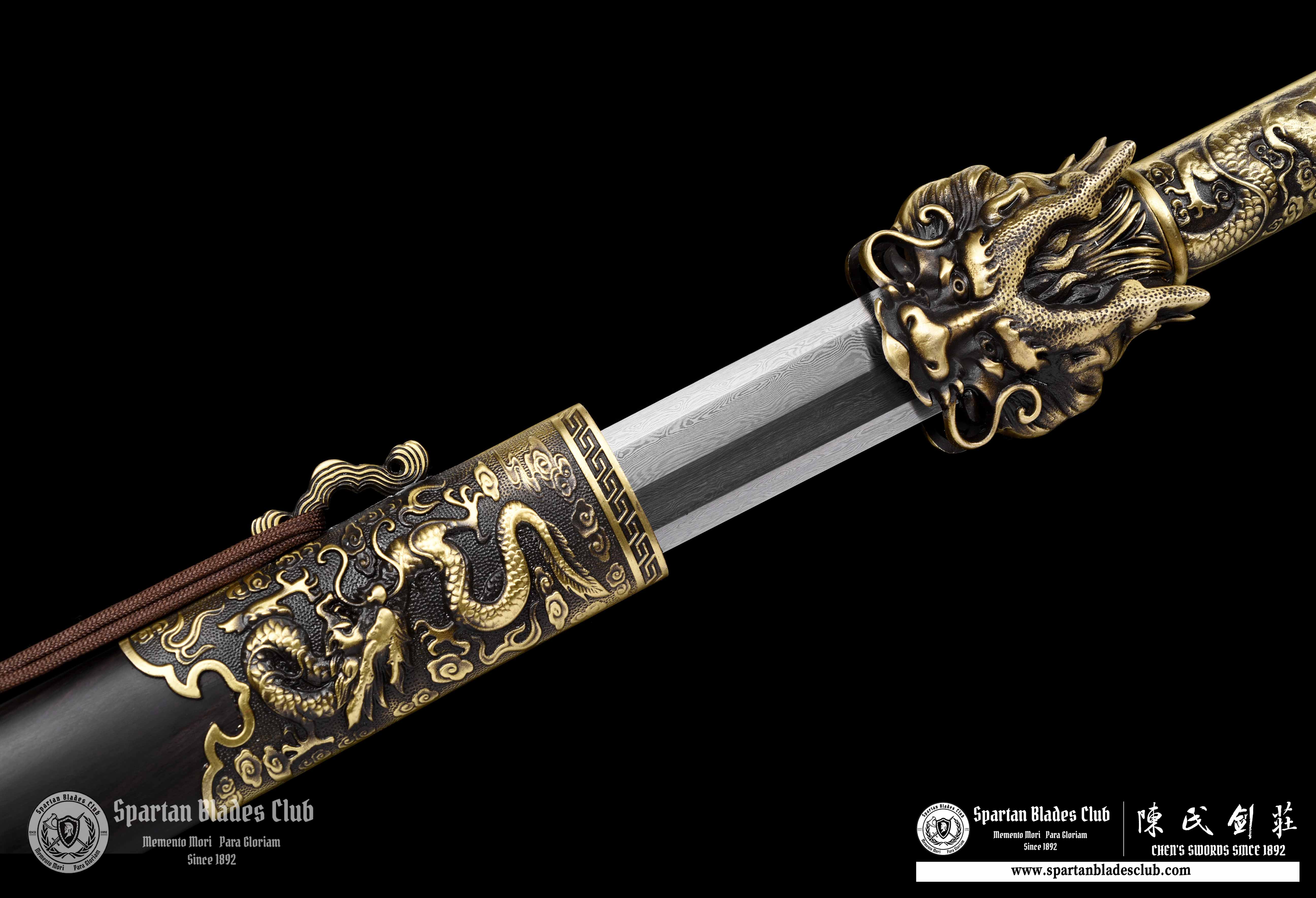 QQ01｜🐉Soaring Loong Battle｜JIAN｜Damascus steel｜Loong dragon｜Brown&Golden｜Battle-Ready｜Full-tang｜Spartan Blades Club｜CHEN'S SWORDS 1892 - Spartan Blades Club - 陳氏劍莊1892