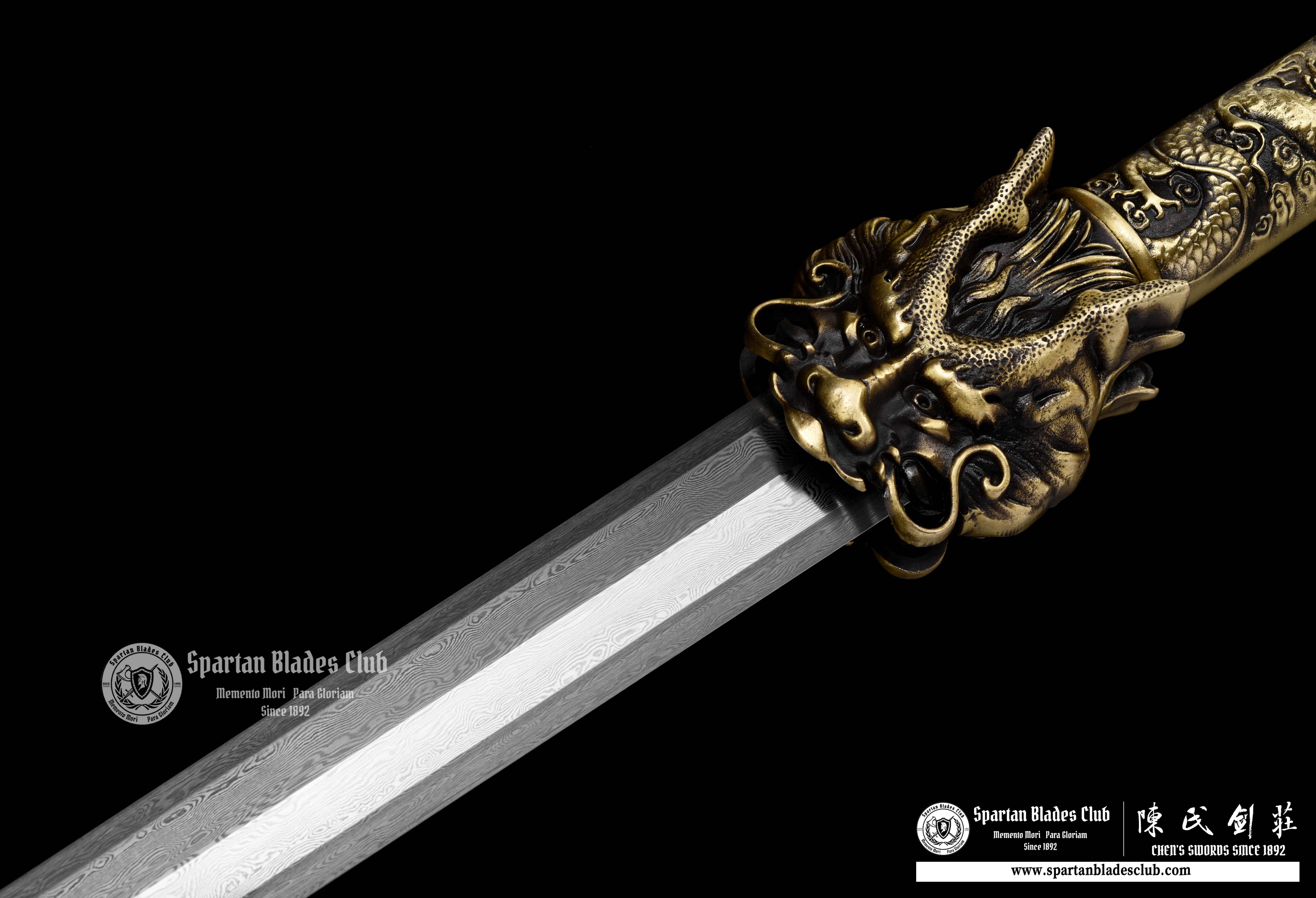 QQ01｜🐉Soaring Loong Battle｜JIAN｜Damascus steel｜Loong dragon｜Brown&Golden｜Battle-Ready｜Full-tang｜Spartan Blades Club｜CHEN'S SWORDS 1892 - Spartan Blades Club - 陳氏劍莊1892