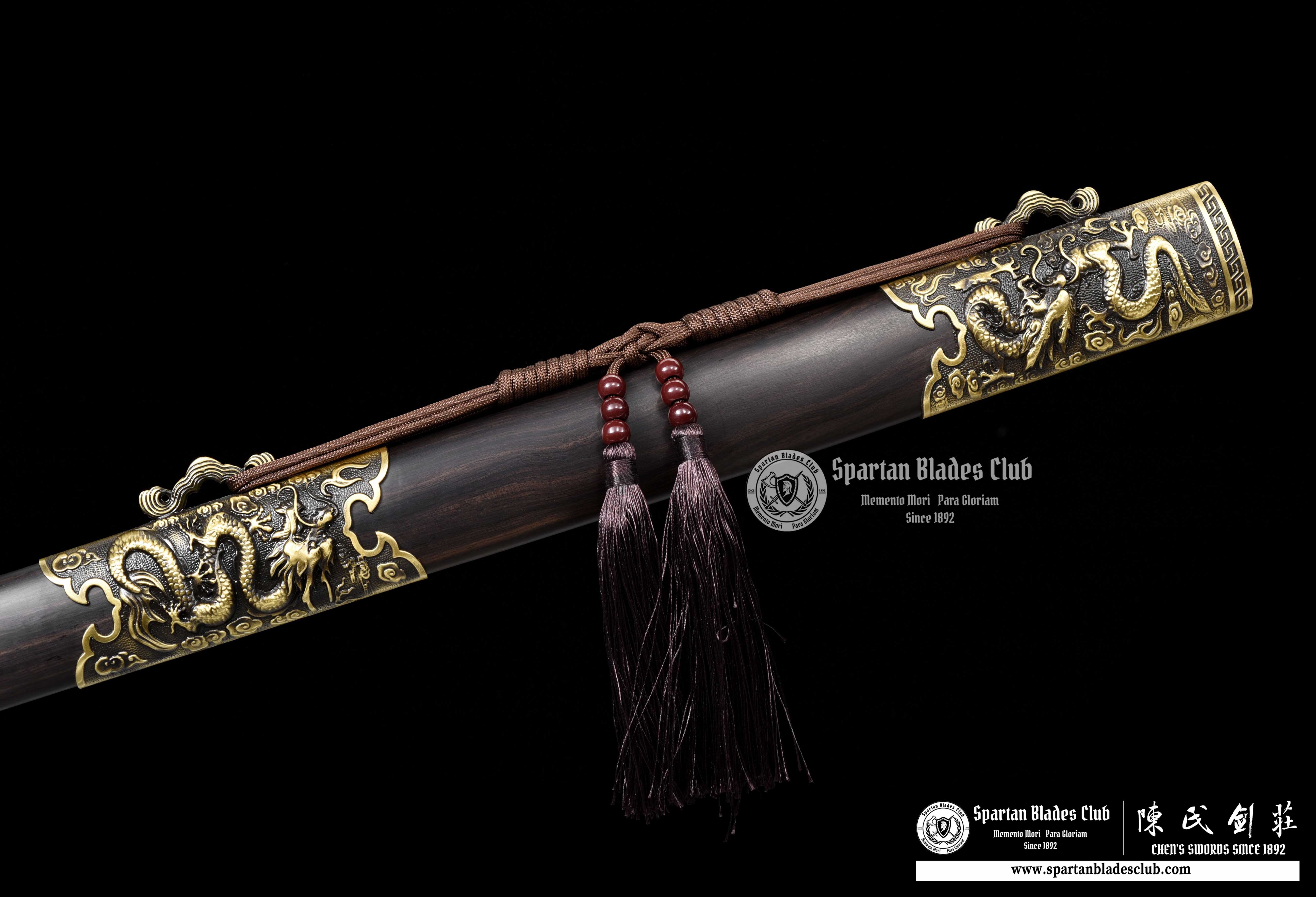 QQ01｜🐉Soaring Loong Battle｜JIAN｜Damascus steel｜Loong dragon｜Brown&Golden｜Battle-Ready｜Full-tang｜Spartan Blades Club｜CHEN'S SWORDS 1892 - Spartan Blades Club - 陳氏劍莊1892
