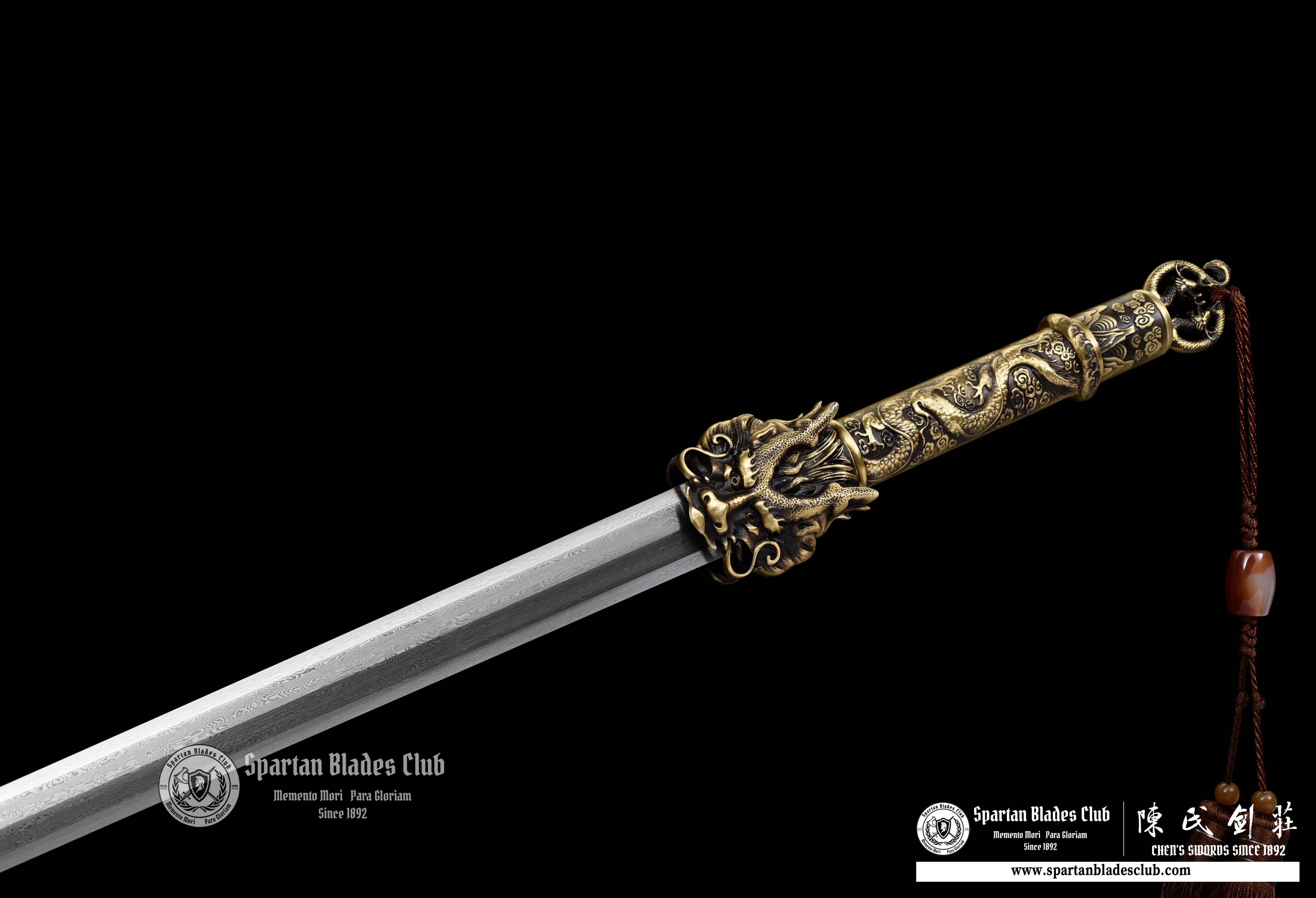 QQ01｜🐉Soaring Loong Battle｜JIAN｜Damascus steel｜Loong dragon｜Brown&Golden｜Battle-Ready｜Full-tang｜Spartan Blades Club｜CHEN'S SWORDS 1892 - Spartan Blades Club - 陳氏劍莊1892