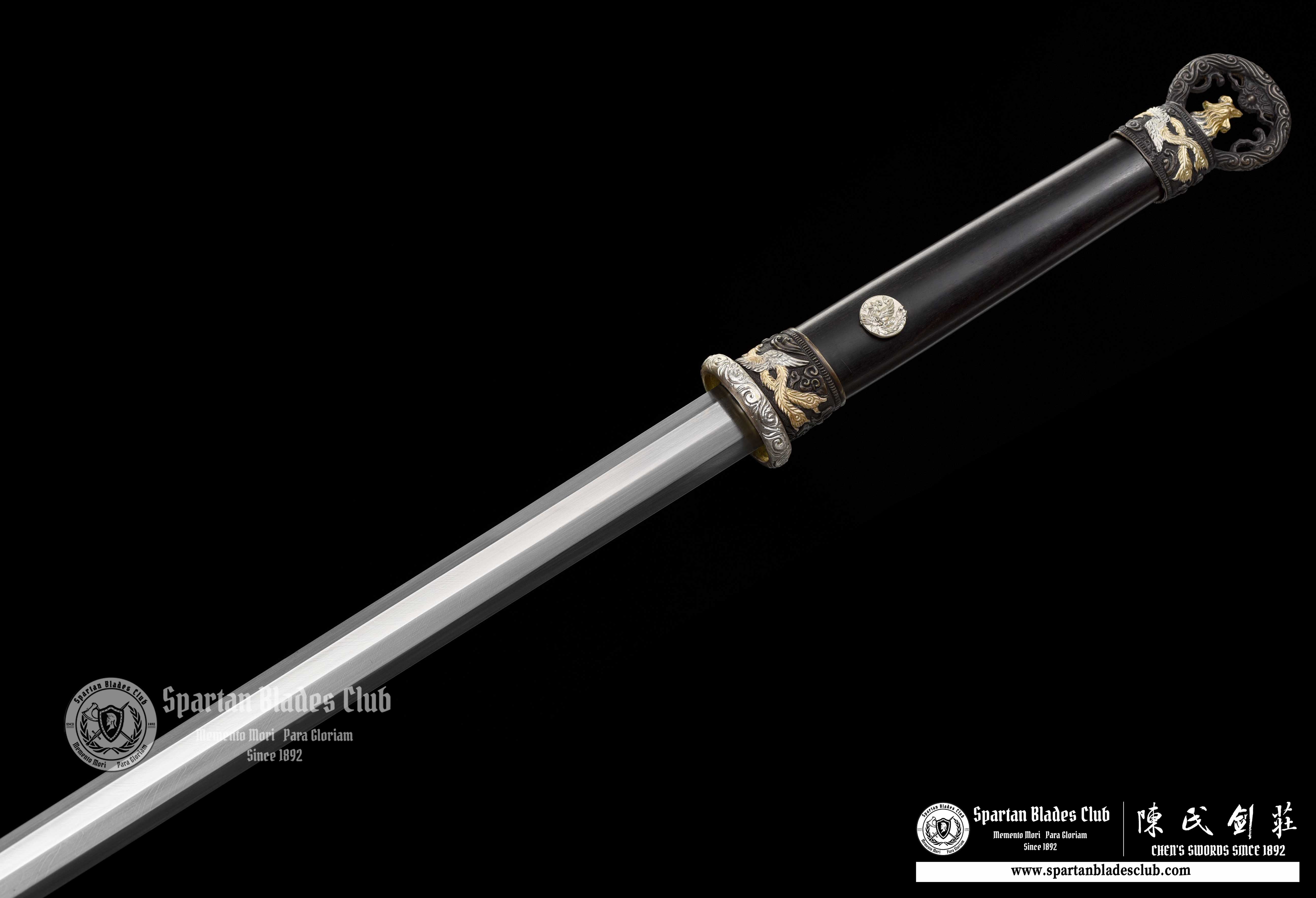 QQ02|🐦🔥Phoenix Ring|JIAN|Damascus steel|Phoenix|Black&Golden|Battle-Ready|Full-tang|Spartan Blades Club|CHEN'S SWORDS 1892 - Spartan Blades Club - 陳氏劍莊1892