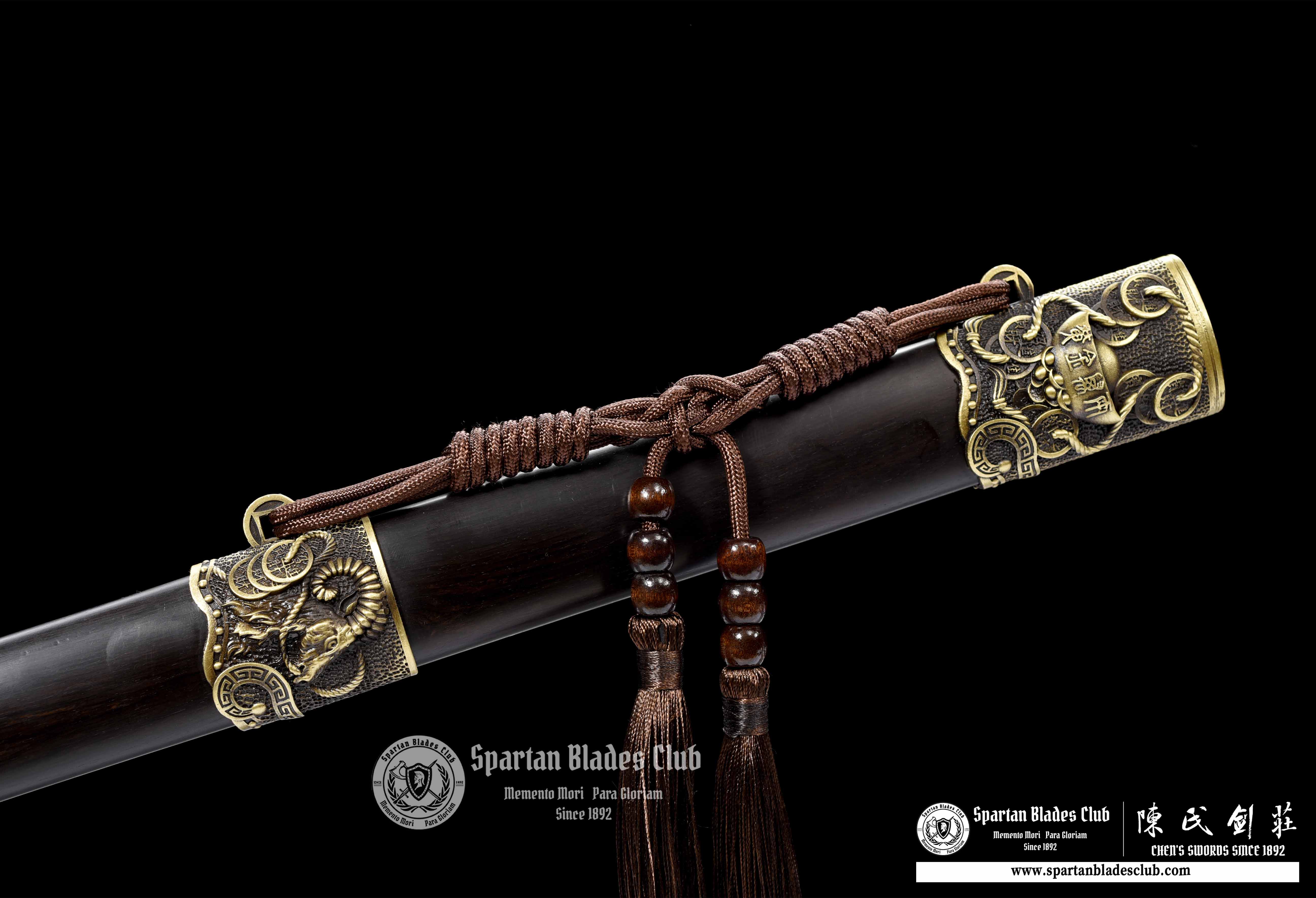 QQ03|🐏Ram Grace Blade|JIAN|Damascus steel|Ram|Brown&Golden|Battle-Ready|Full-tang|Spartan Blades Club|CHEN'S SWORDS 1892 - Spartan Blades Club - 陳氏劍莊1892