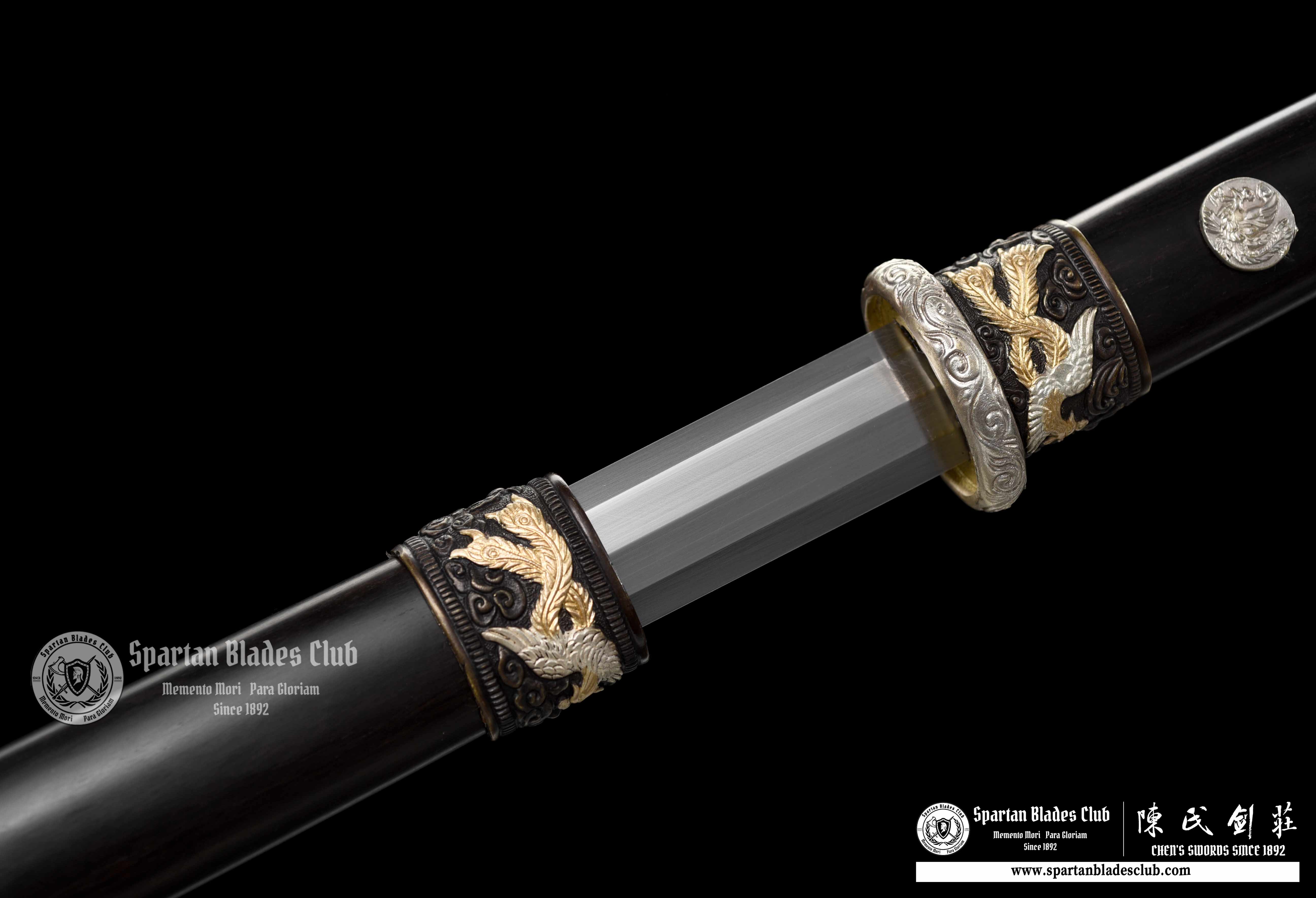 QQ02|🐦🔥Phoenix Ring|JIAN|Damascus steel|Phoenix|Black&Golden|Battle-Ready|Full-tang|Spartan Blades Club|CHEN'S SWORDS 1892 - Spartan Blades Club - 陳氏劍莊1892
