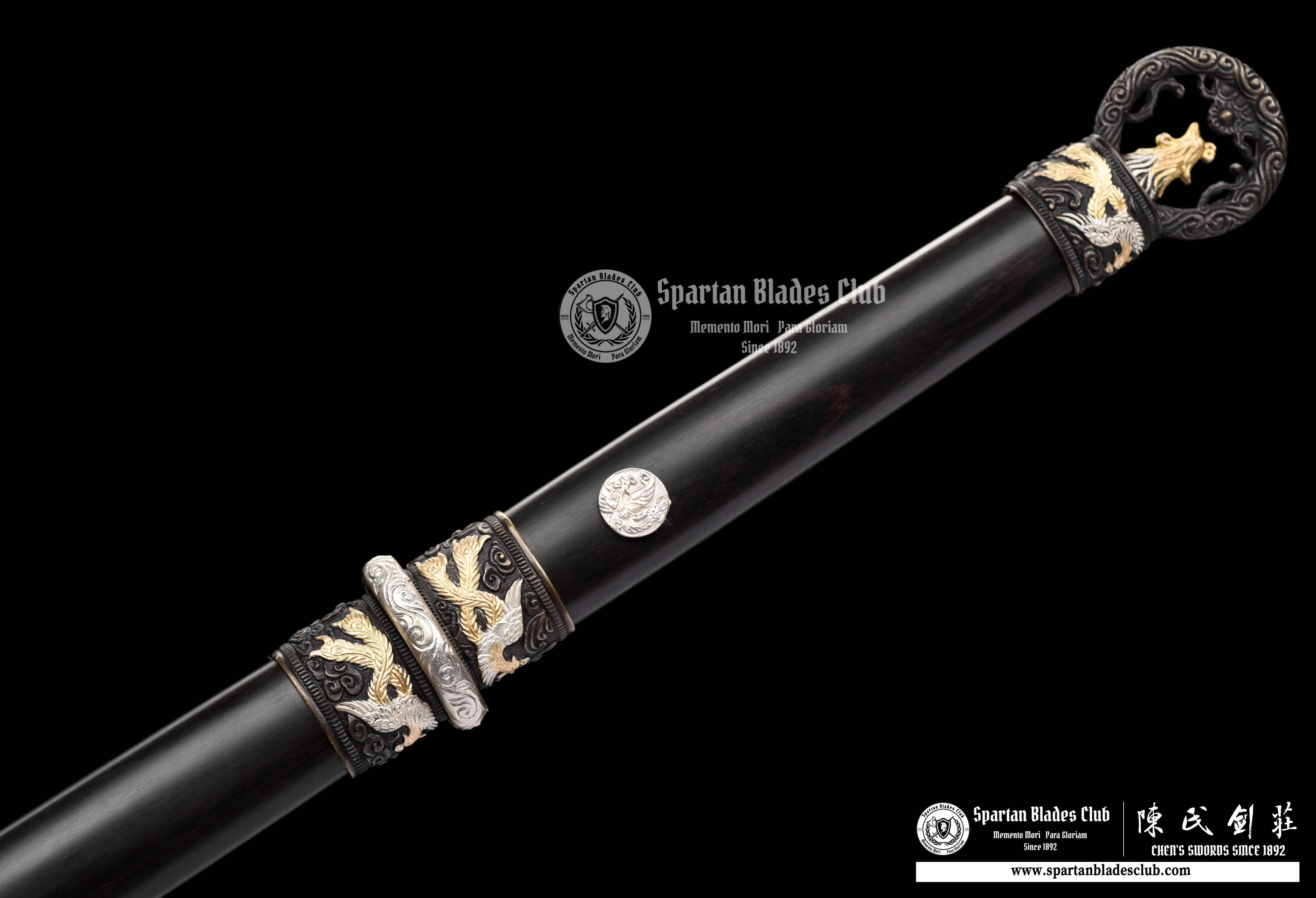 QQ02|🐦🔥Phoenix Ring|JIAN|Damascus steel|Phoenix|Black&Golden|Battle-Ready|Full-tang|Spartan Blades Club|CHEN'S SWORDS 1892 - Spartan Blades Club - 陳氏劍莊1892