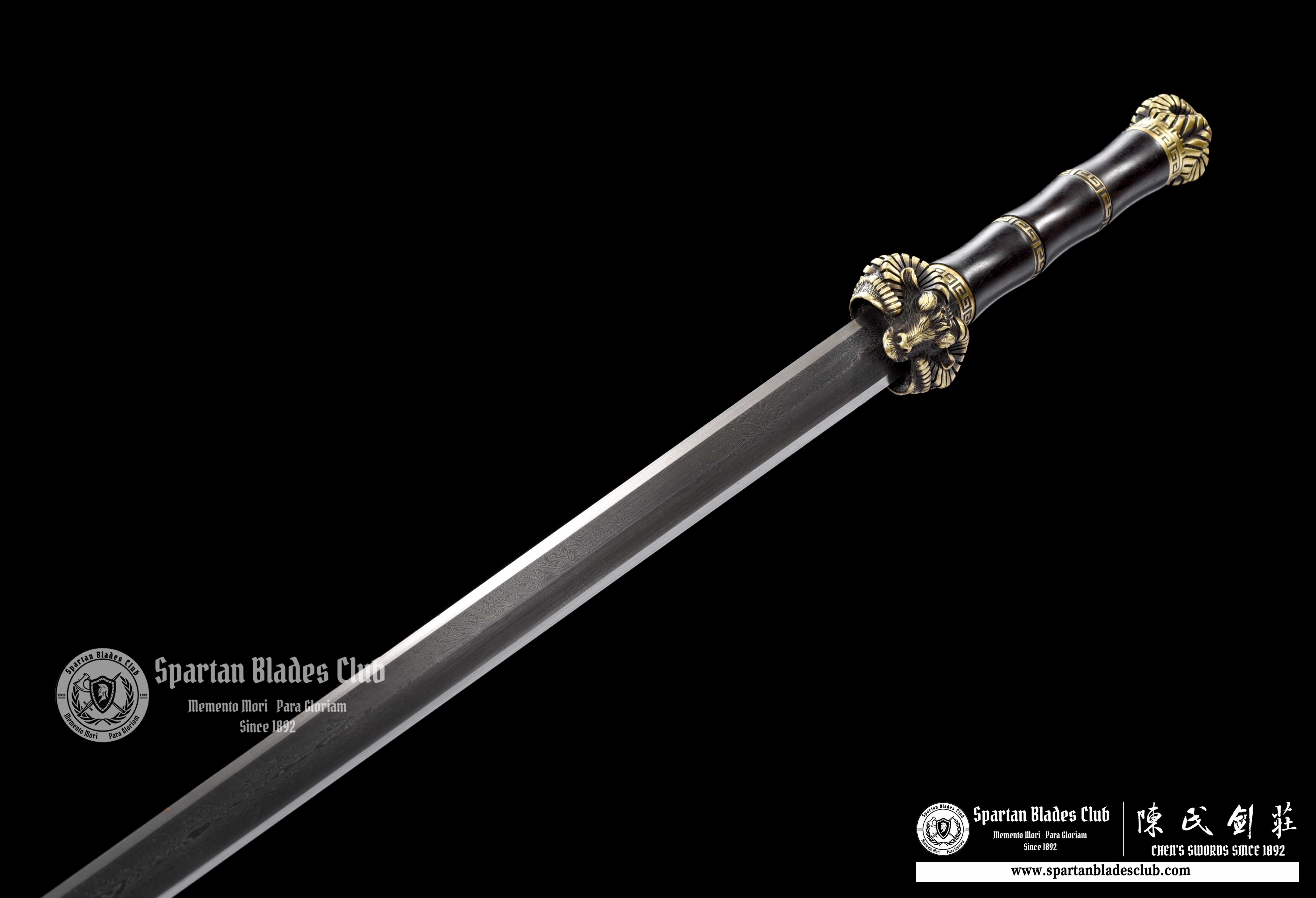 QQ03|🐏Ram Grace Blade|JIAN|Damascus steel|Ram|Brown&Golden|Battle-Ready|Full-tang|Spartan Blades Club|CHEN'S SWORDS 1892 - Spartan Blades Club - 陳氏劍莊1892
