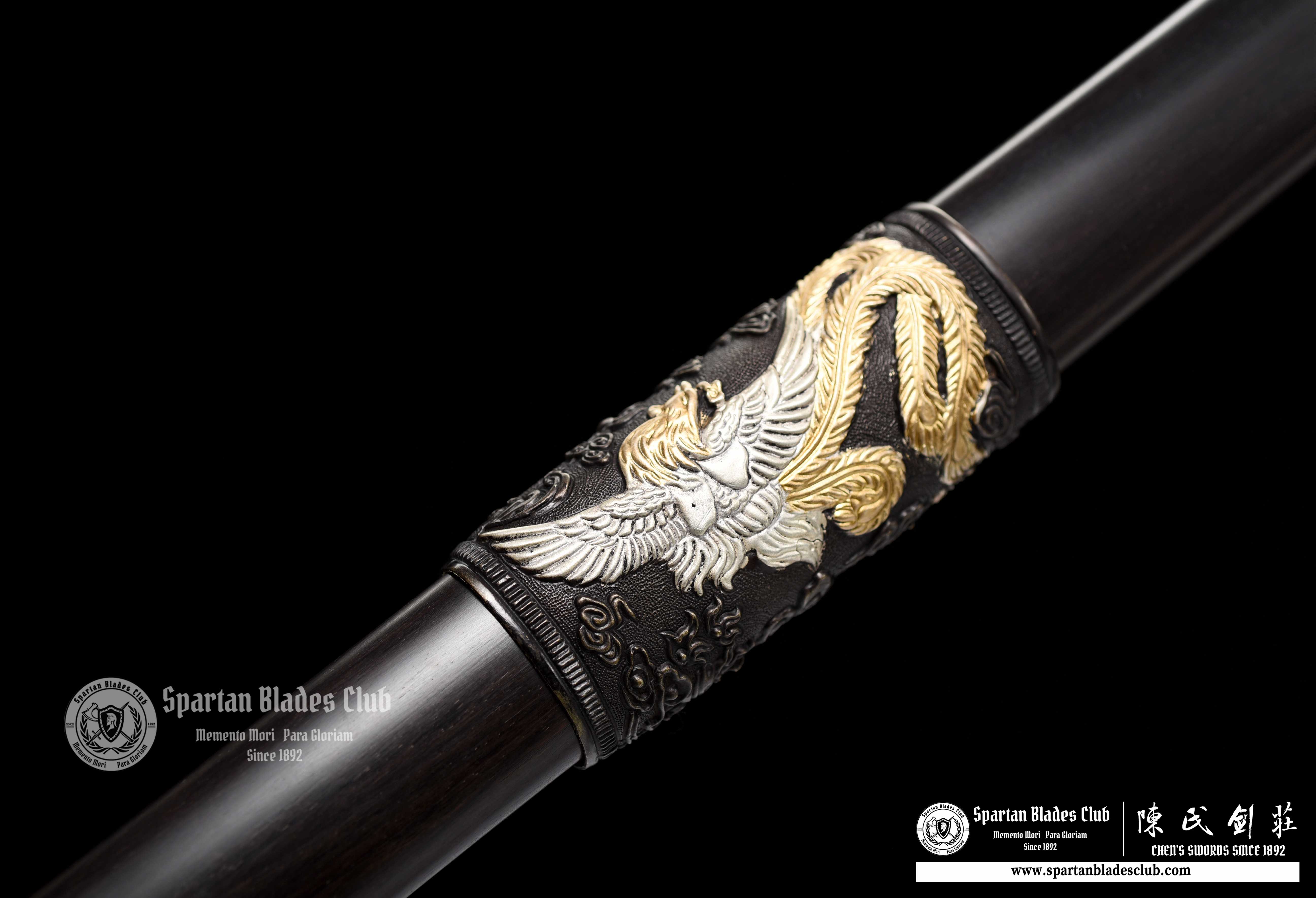 QQ02|🐦🔥Phoenix Ring|JIAN|Damascus steel|Phoenix|Black&Golden|Battle-Ready|Full-tang|Spartan Blades Club|CHEN'S SWORDS 1892 - Spartan Blades Club - 陳氏劍莊1892