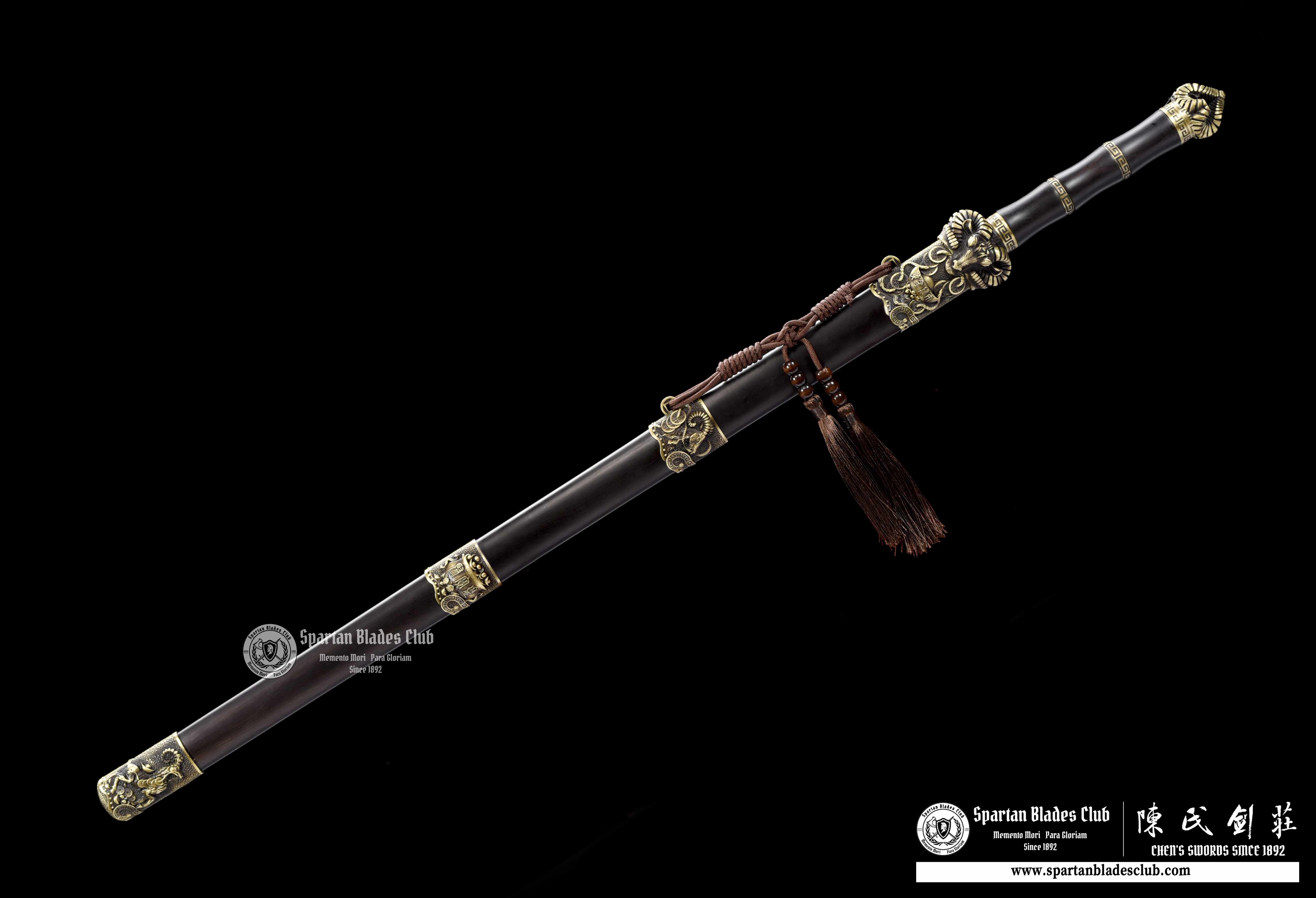 QQ03|🐏Ram Grace Blade|JIAN|Damascus steel|Ram|Brown&Golden|Battle-Ready|Full-tang|Spartan Blades Club|CHEN'S SWORDS 1892 - Spartan Blades Club - 陳氏劍莊1892