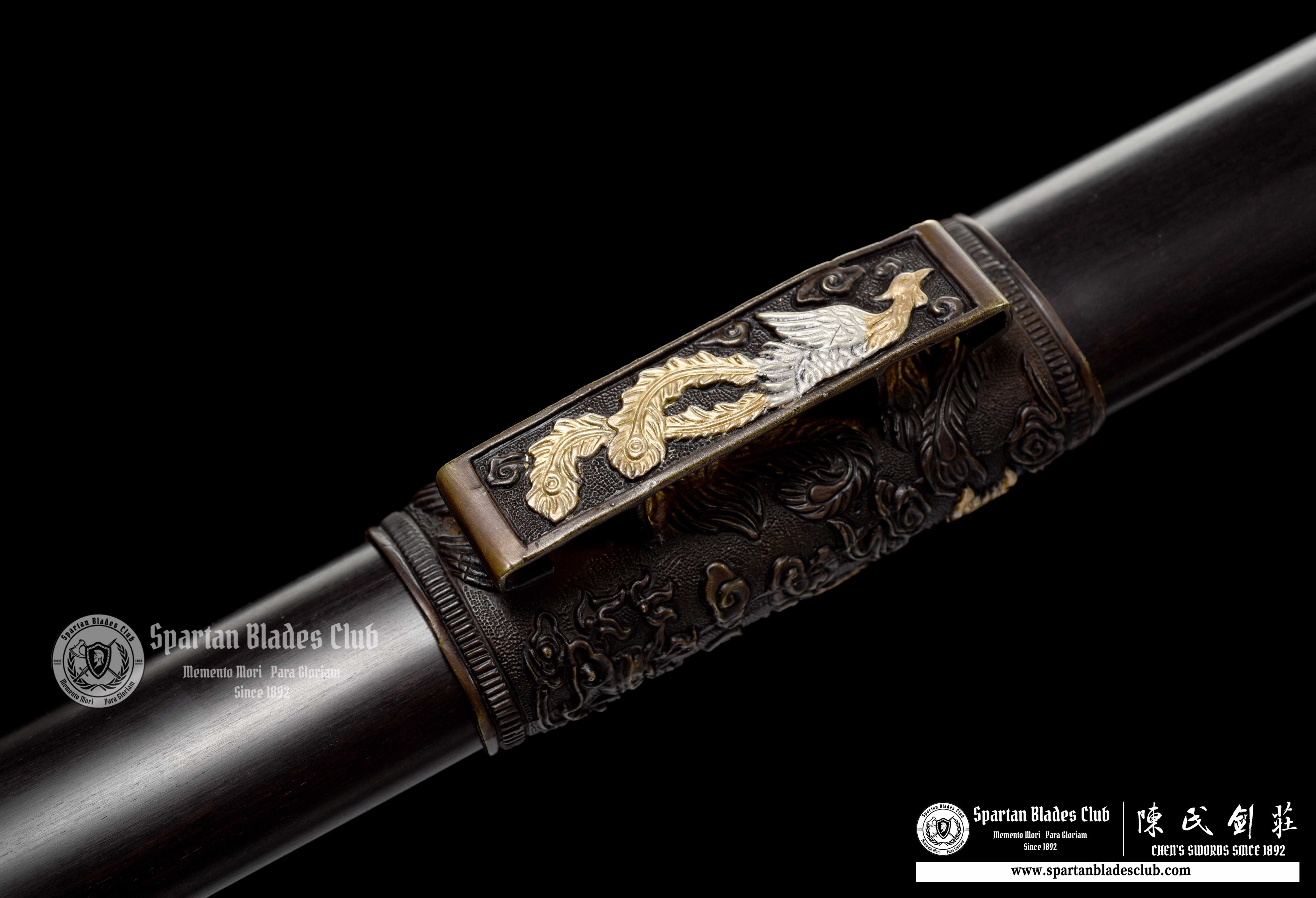 QQ02|🐦🔥Phoenix Ring|JIAN|Damascus steel|Phoenix|Black&Golden|Battle-Ready|Full-tang|Spartan Blades Club|CHEN'S SWORDS 1892 - Spartan Blades Club - 陳氏劍莊1892