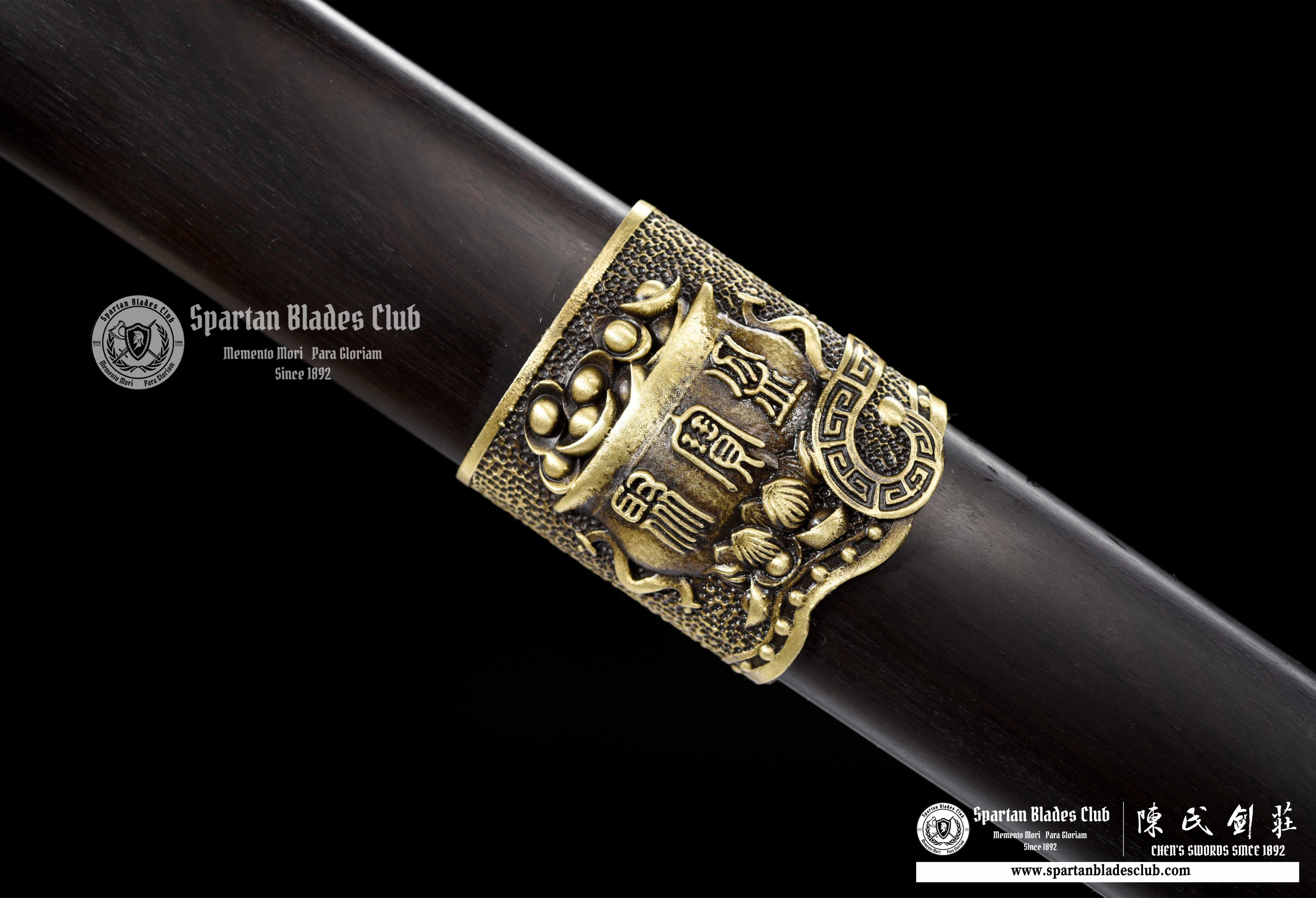 QQ03|🐏Ram Grace Blade|JIAN|Damascus steel|Ram|Brown&Golden|Battle-Ready|Full-tang|Spartan Blades Club|CHEN'S SWORDS 1892 - Spartan Blades Club - 陳氏劍莊1892