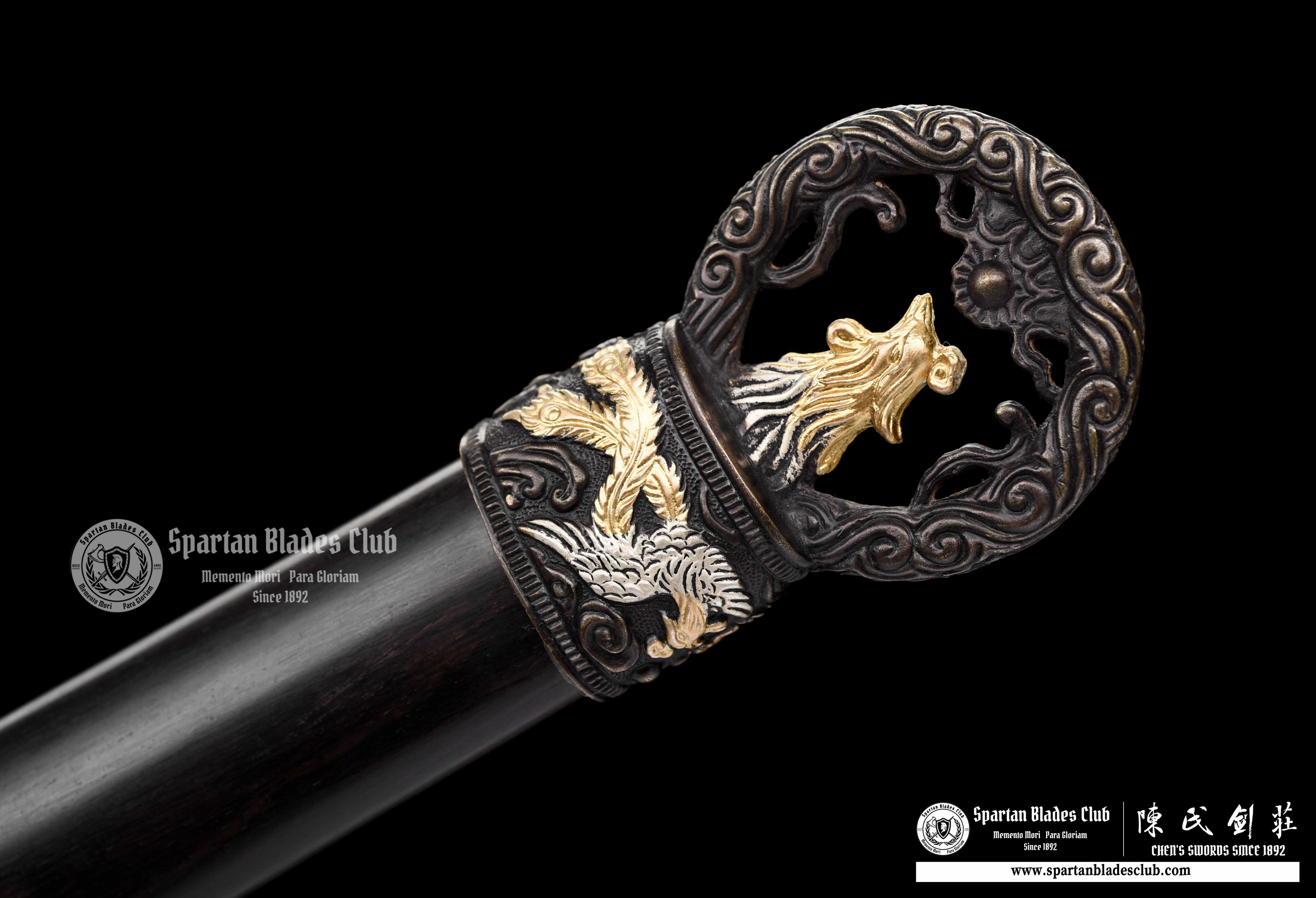 QQ02|🐦🔥Phoenix Ring|JIAN|Damascus steel|Phoenix|Black&Golden|Battle-Ready|Full-tang|Spartan Blades Club|CHEN'S SWORDS 1892 - Spartan Blades Club - 陳氏劍莊1892