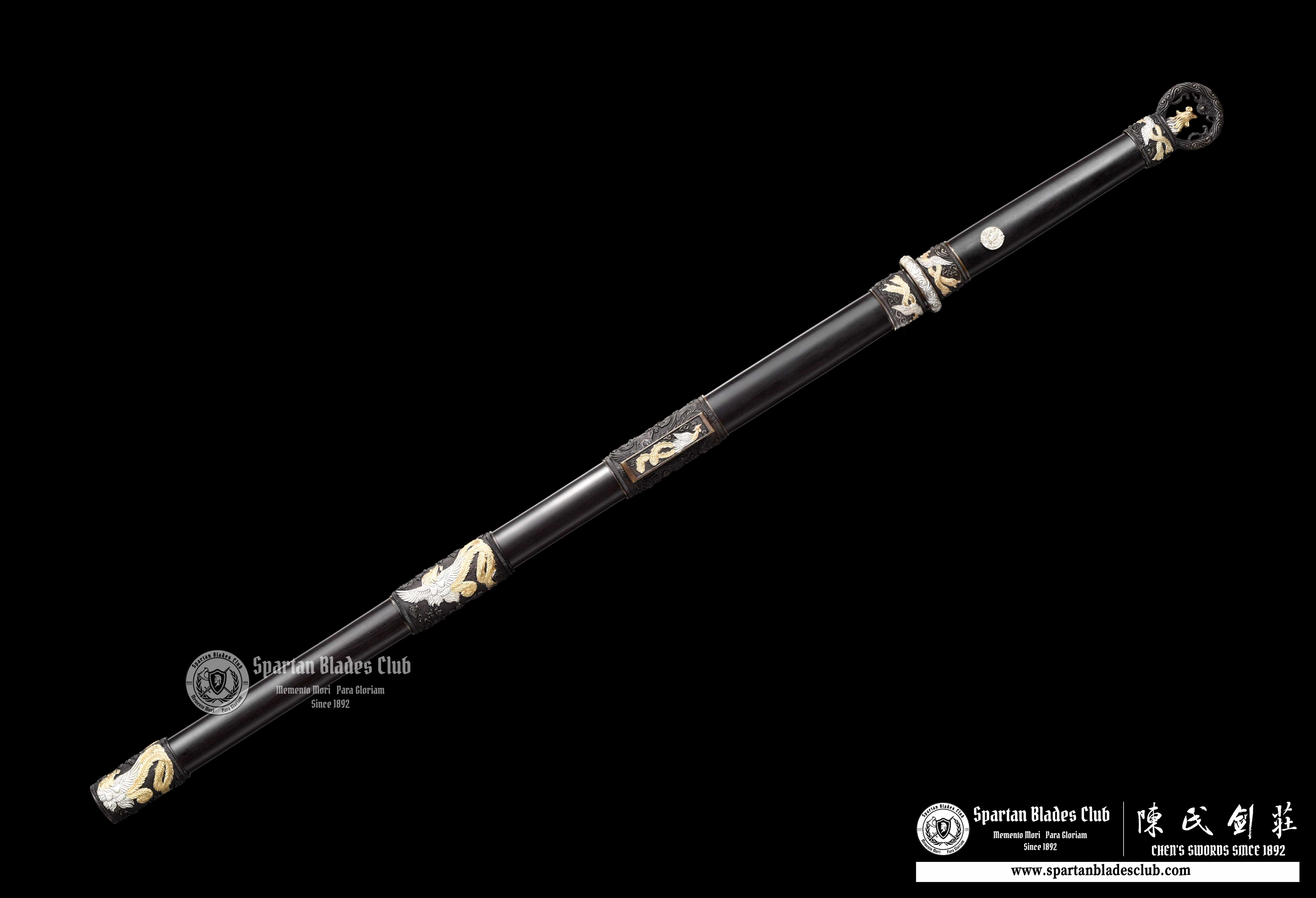 QQ02|🐦🔥Phoenix Ring|JIAN|Damascus steel|Phoenix|Black&Golden|Battle-Ready|Full-tang|Spartan Blades Club|CHEN'S SWORDS 1892 - Spartan Blades Club - 陳氏劍莊1892