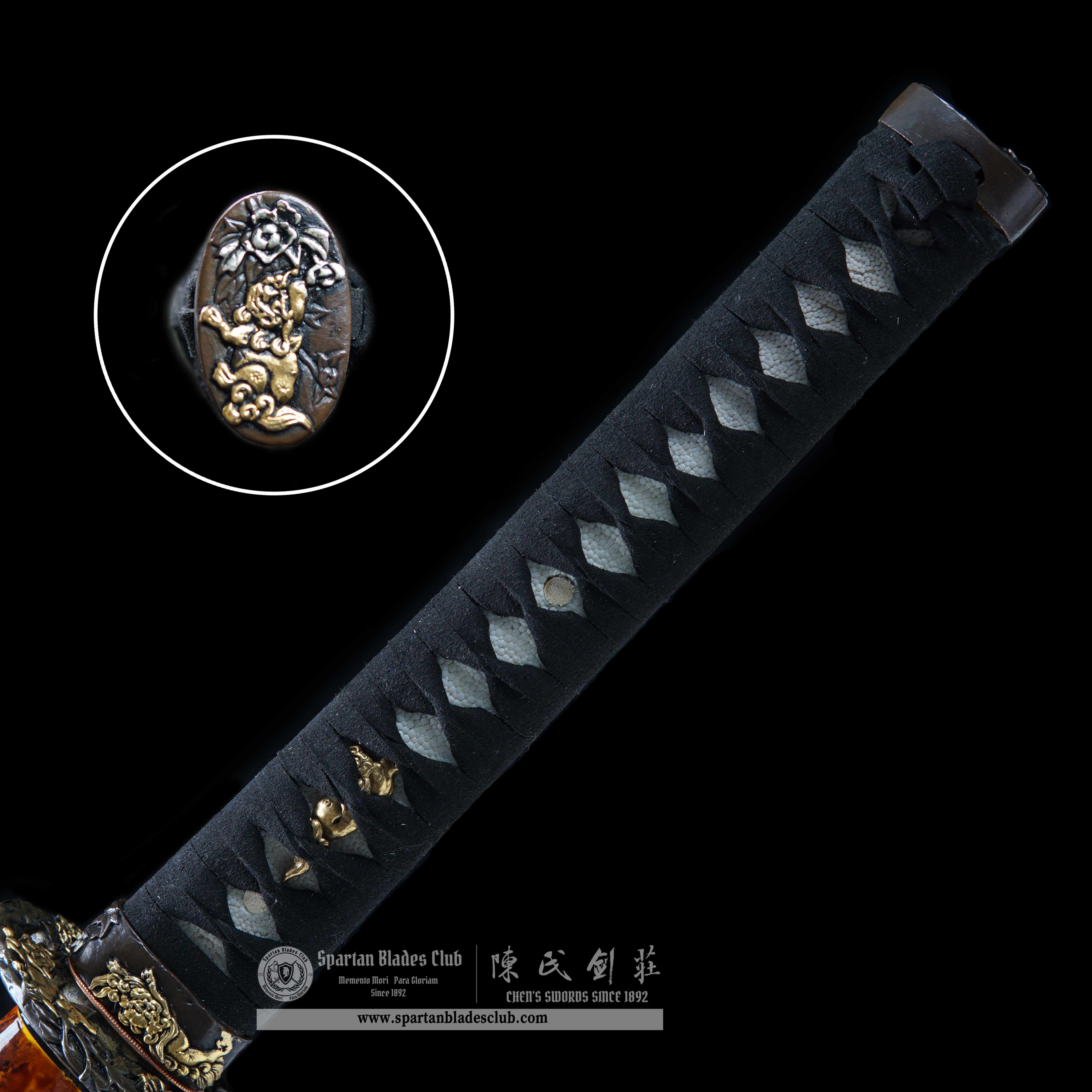 HY12|🌼Amber Floral Katana|Katana|Honsanmai structure blade|Damascus steel wrapped in T10 steel|Premium Hand-polishing|flowers|orange|Battle-Ready|Full-tang|Spartan Blades Club|CHEN'S SWORDS 1892 - Spartan Blades Club - 陳氏劍莊1892