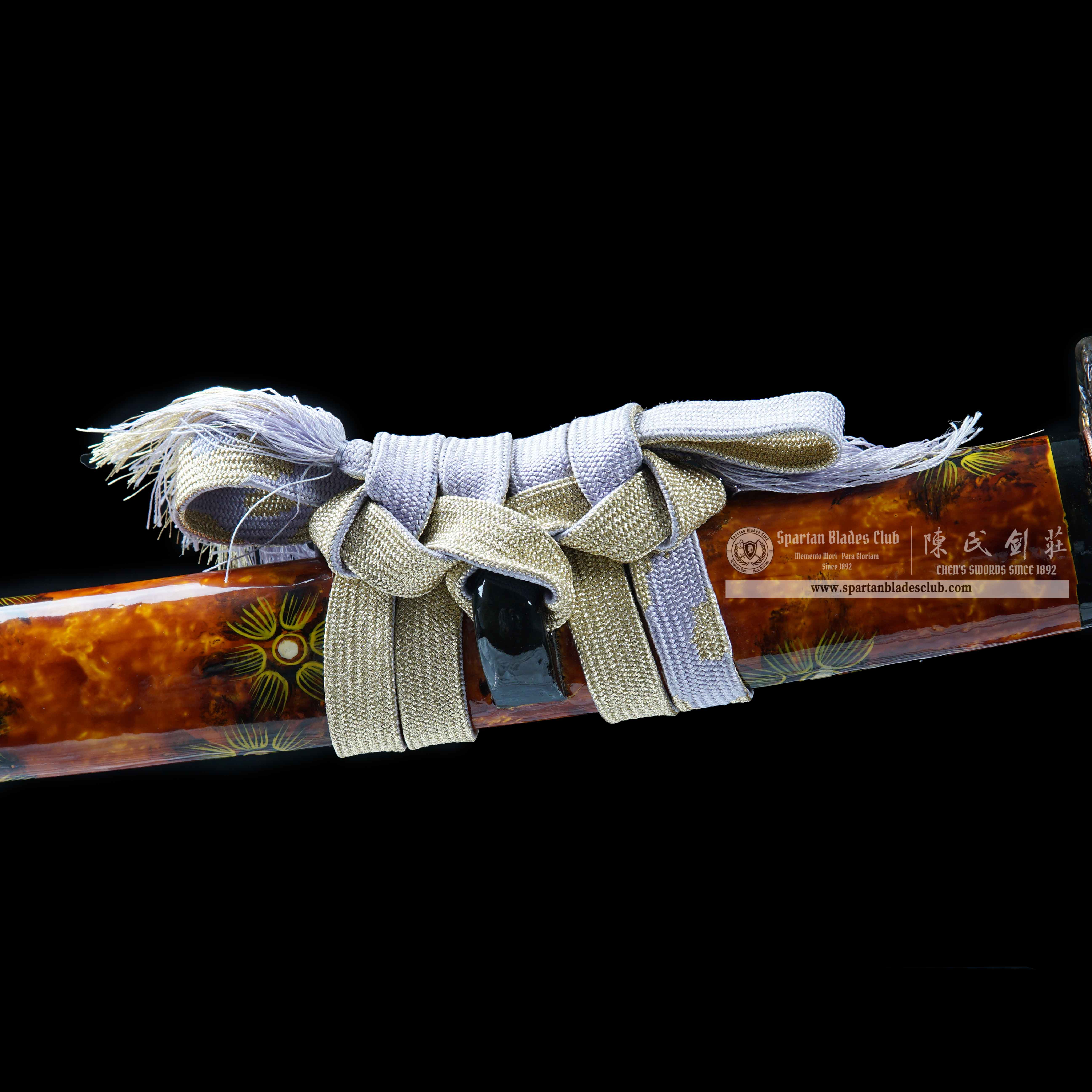 HY12|🌼Amber Floral Katana|Katana|Honsanmai structure blade|Damascus steel wrapped in T10 steel|Premium Hand-polishing|flowers|orange|Battle-Ready|Full-tang|Spartan Blades Club|CHEN'S SWORDS 1892 - Spartan Blades Club - 陳氏劍莊1892
