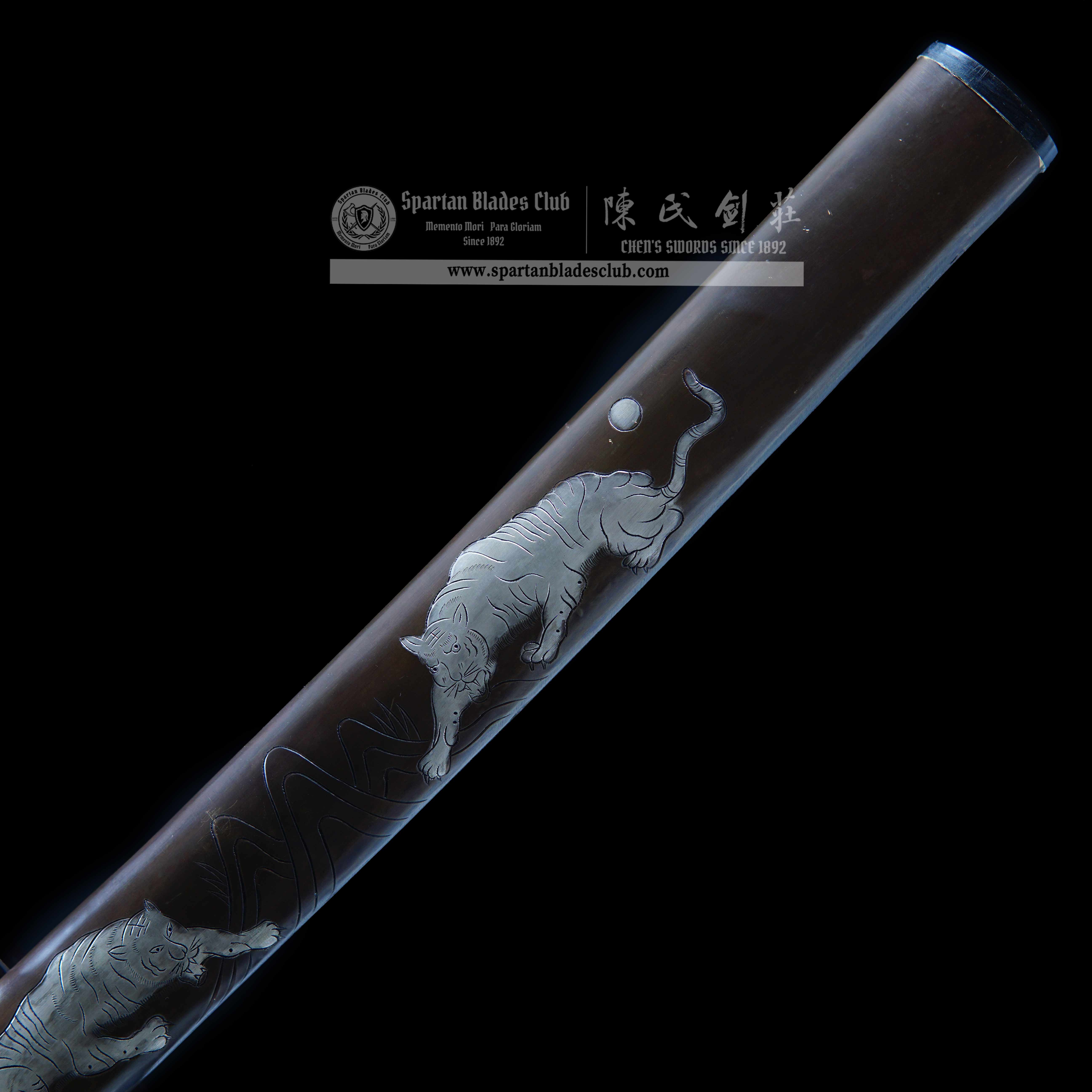 Katana - Tiger Gut Blade - Damascus Steel - Copper Fittings Plated Gold & Silver - Sharp - Battle-ready - Green - Spartan Blades Club - 陳氏劍莊1892