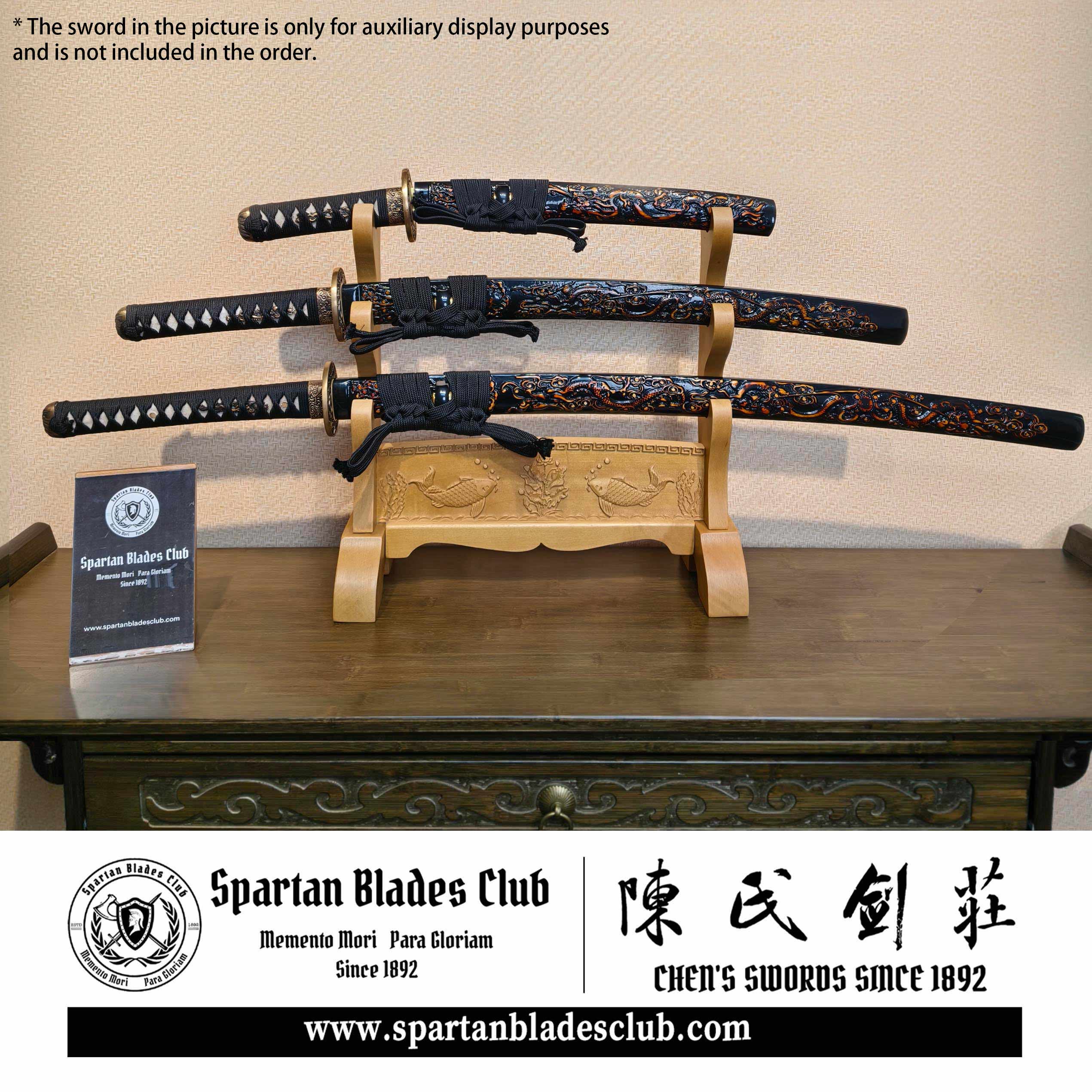 Exquisite Carved Wooden Sword Display Stands | 1 ~ 3 Tiers | Dragon/ Kylin/ Koi / Crane/ Fu /Plain | Holder Rack Stand - Spartan Blades Club - 陳氏劍莊1892