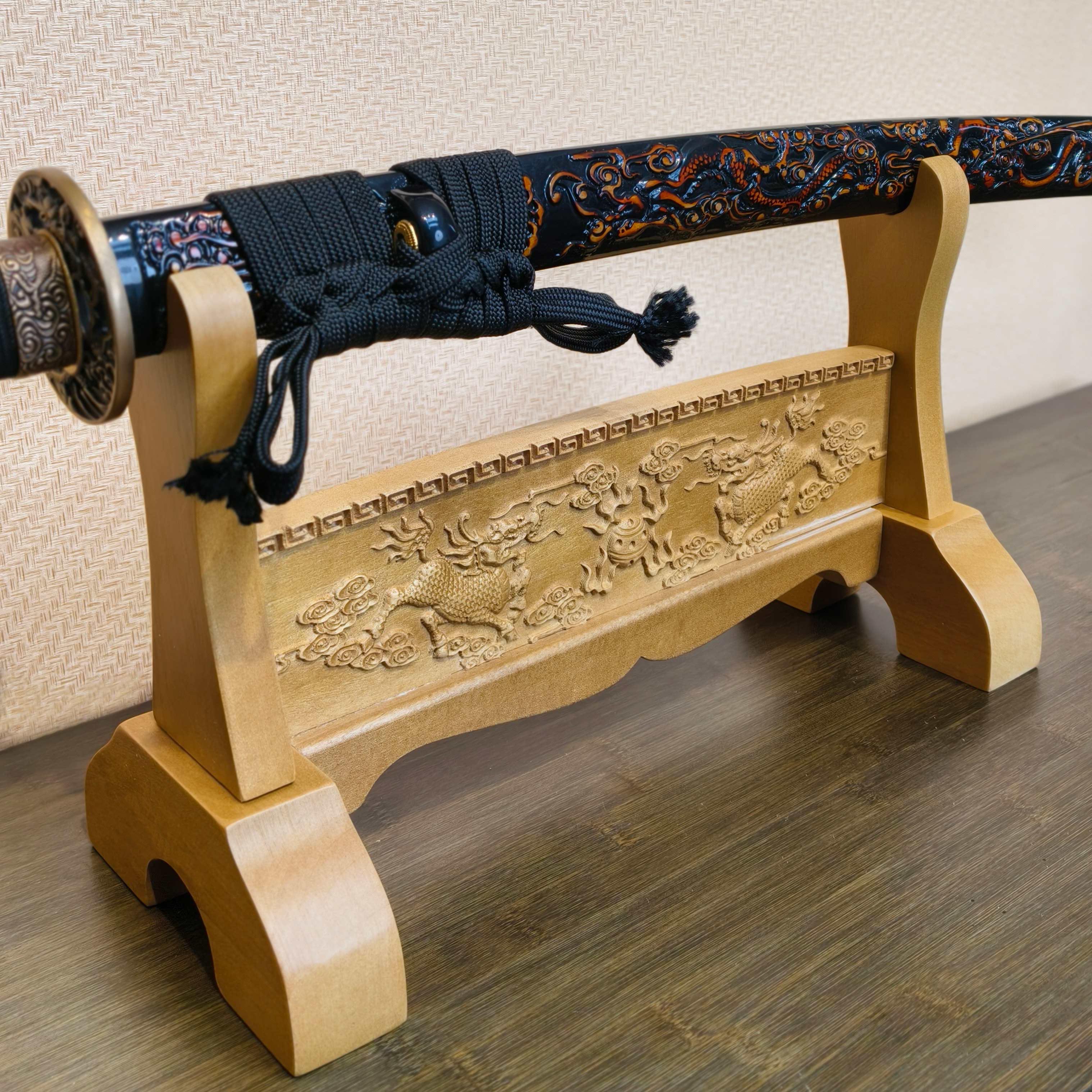 Exquisite Carved Wooden Sword Display Stands | 1 ~ 3 Tiers | Dragon/ Kylin/ Koi / Crane/ Fu /Plain | Holder Rack Stand - Spartan Blades Club - 陳氏劍莊1892