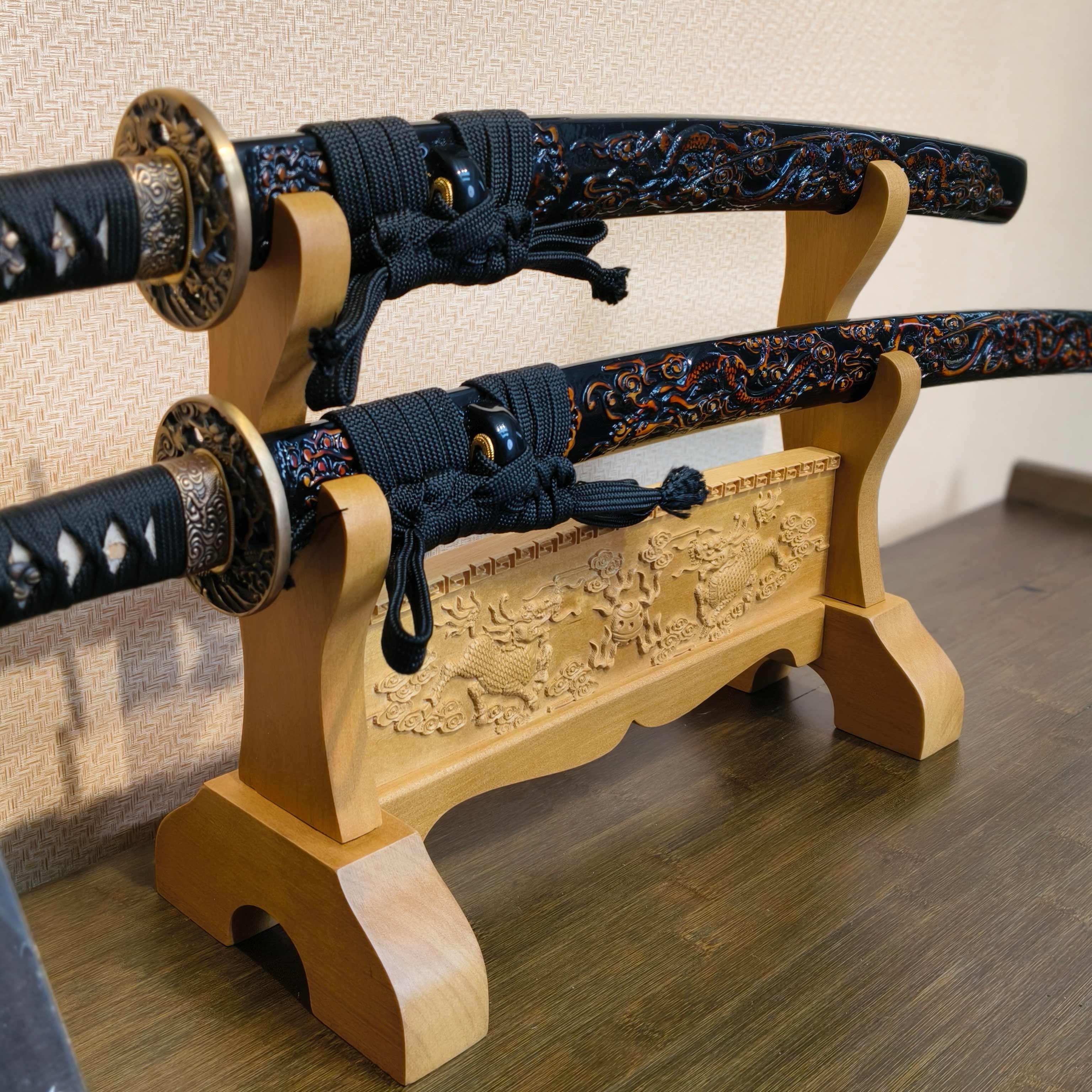 Exquisite Carved Wooden Sword Display Stands | 1 ~ 3 Tiers | Dragon/ Kylin/ Koi / Crane/ Fu /Plain | Holder Rack Stand - Spartan Blades Club - 陳氏劍莊1892