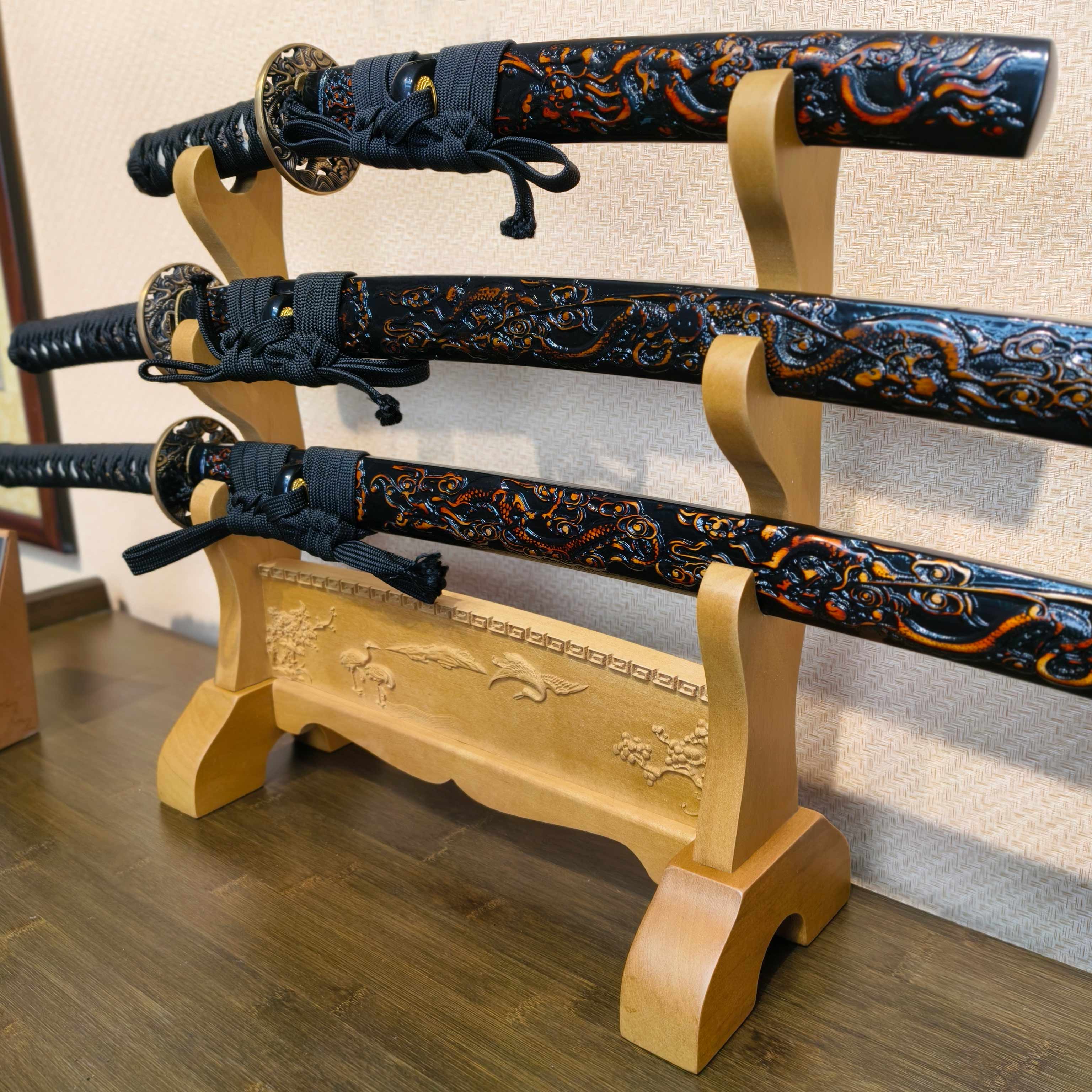 Exquisite Carved Wooden Sword Display Stands | 1 ~ 3 Tiers | Dragon/ Kylin/ Koi / Crane/ Fu /Plain | Holder Rack Stand - Spartan Blades Club - 陳氏劍莊1892